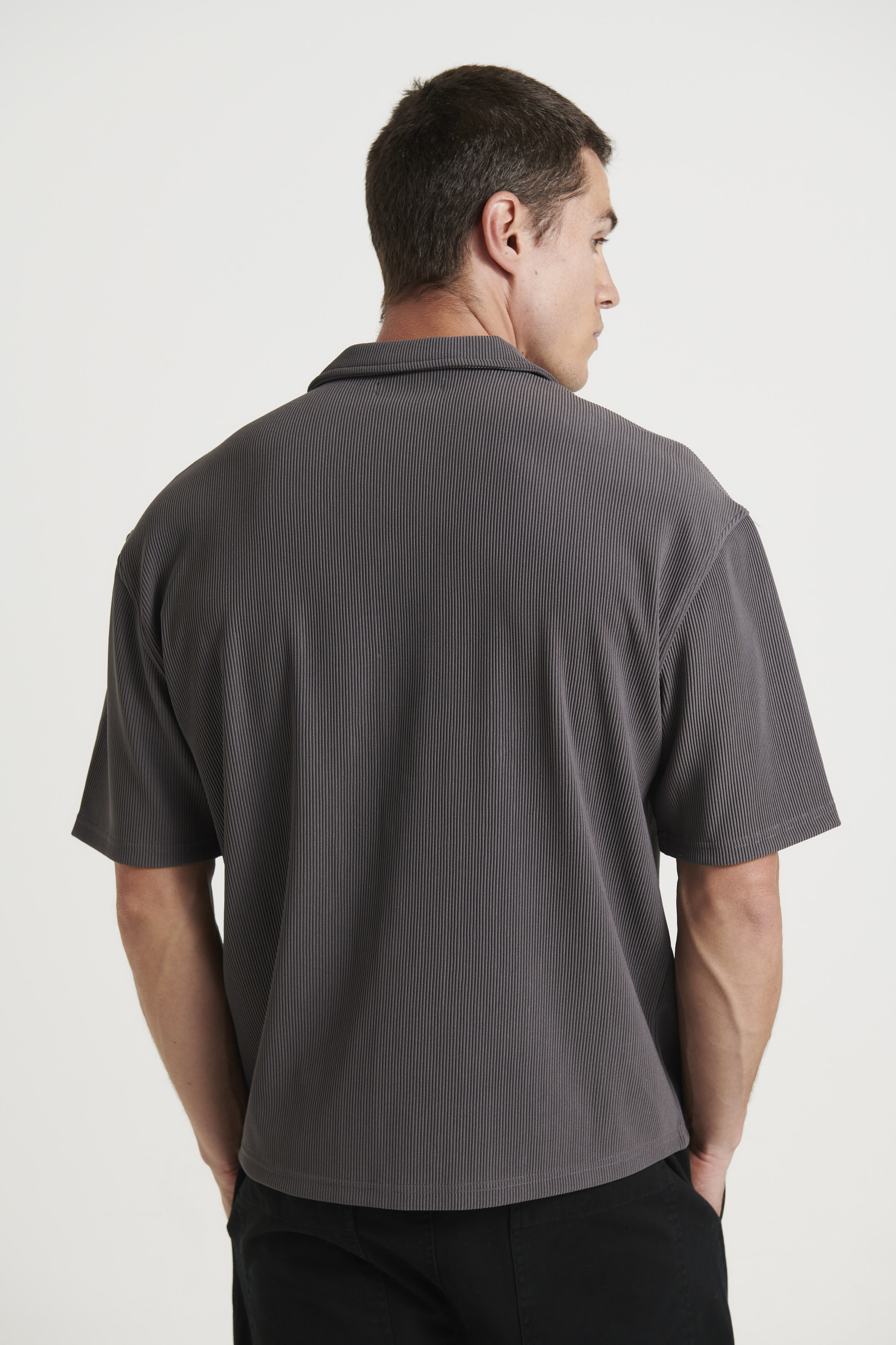 Raf Cropped Shirt Ribbed Dark Grey