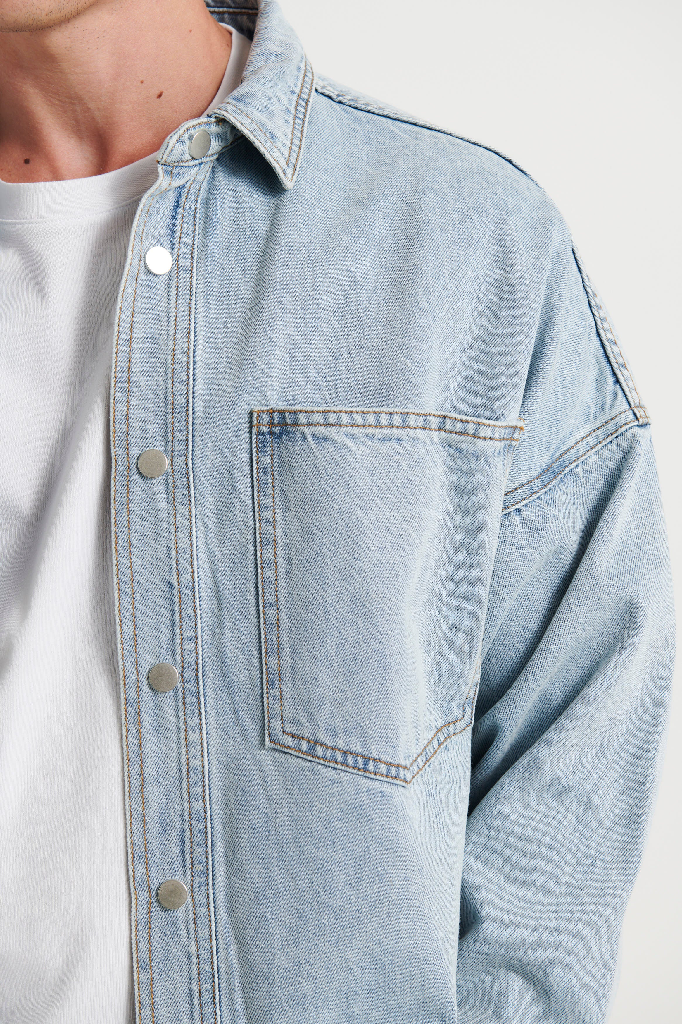 Drop Shoulder Denim Shirt Ocean
