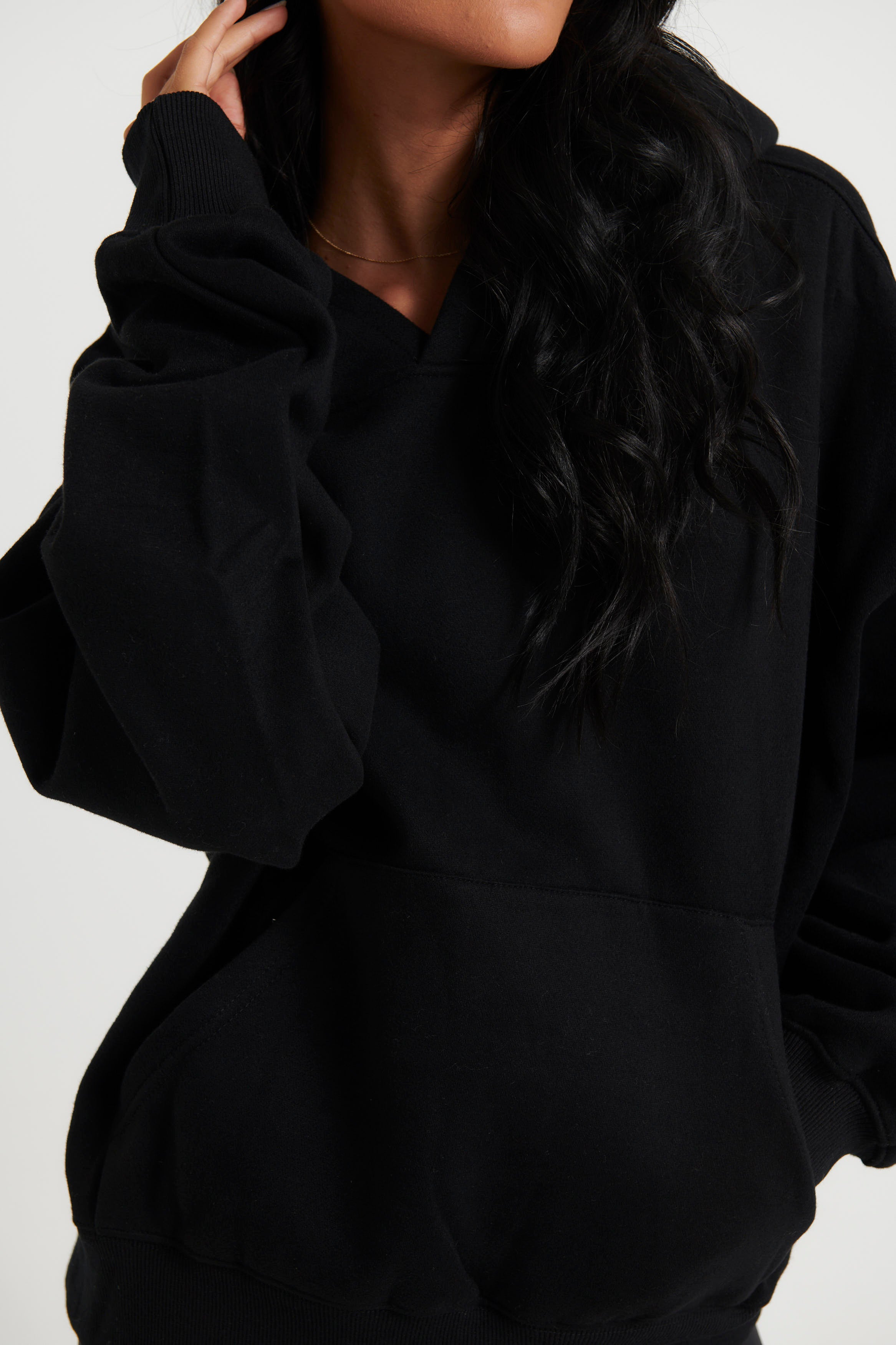 Unisex Roman Cropped Drop Hoodie Black