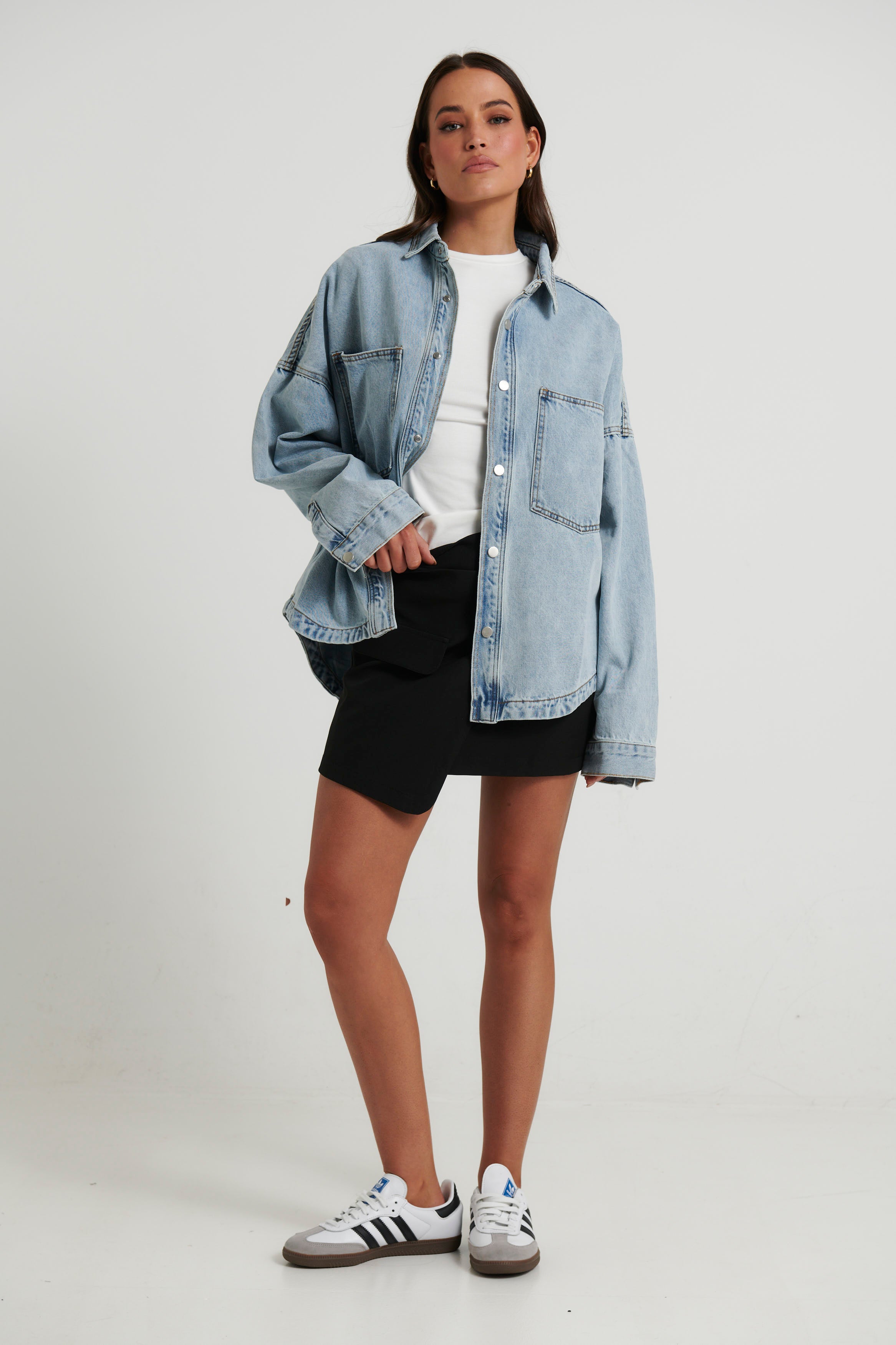 Unisex Drop Shoulder Denim Shirt Blue
