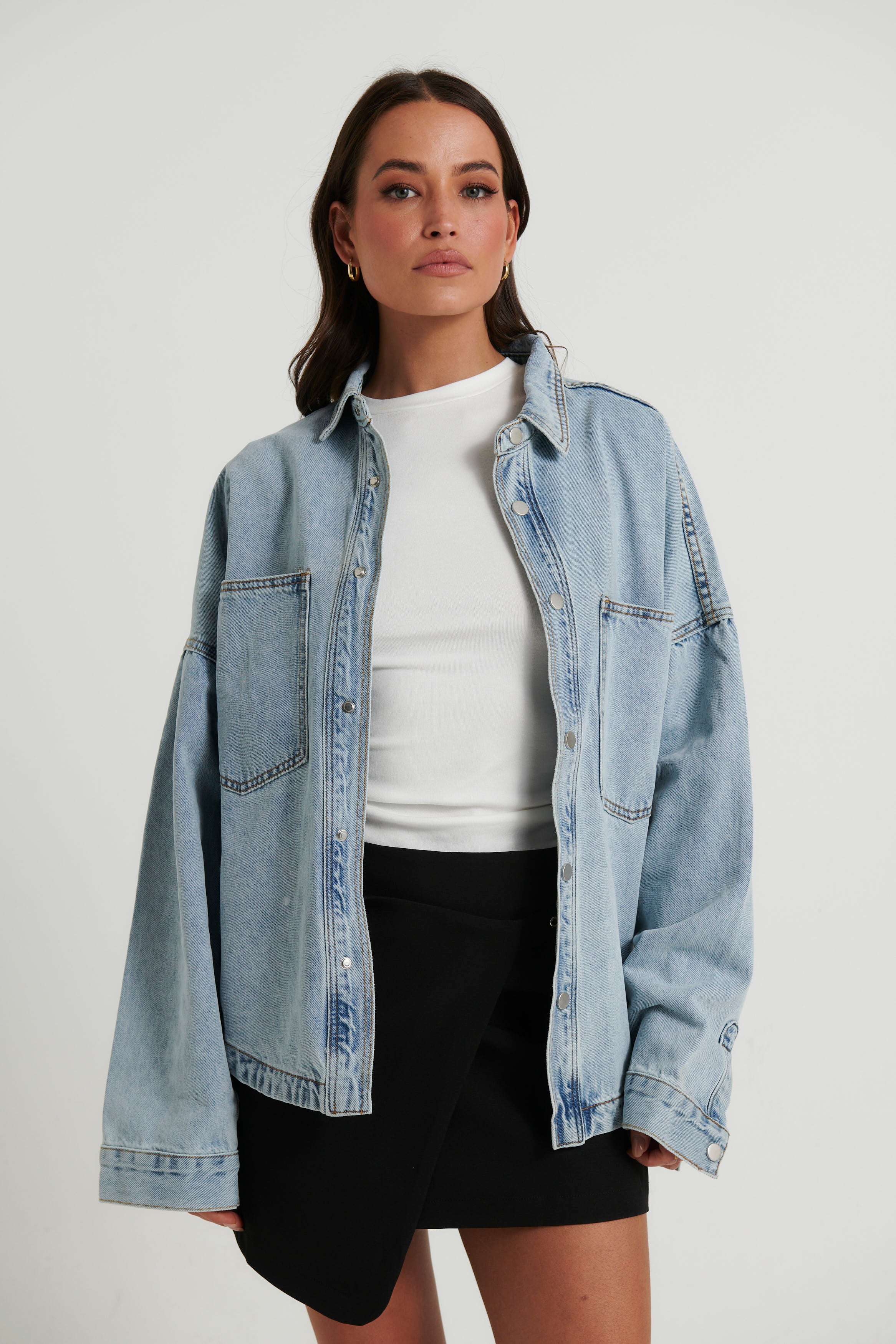 Unisex Drop Shoulder Denim Shirt Blue