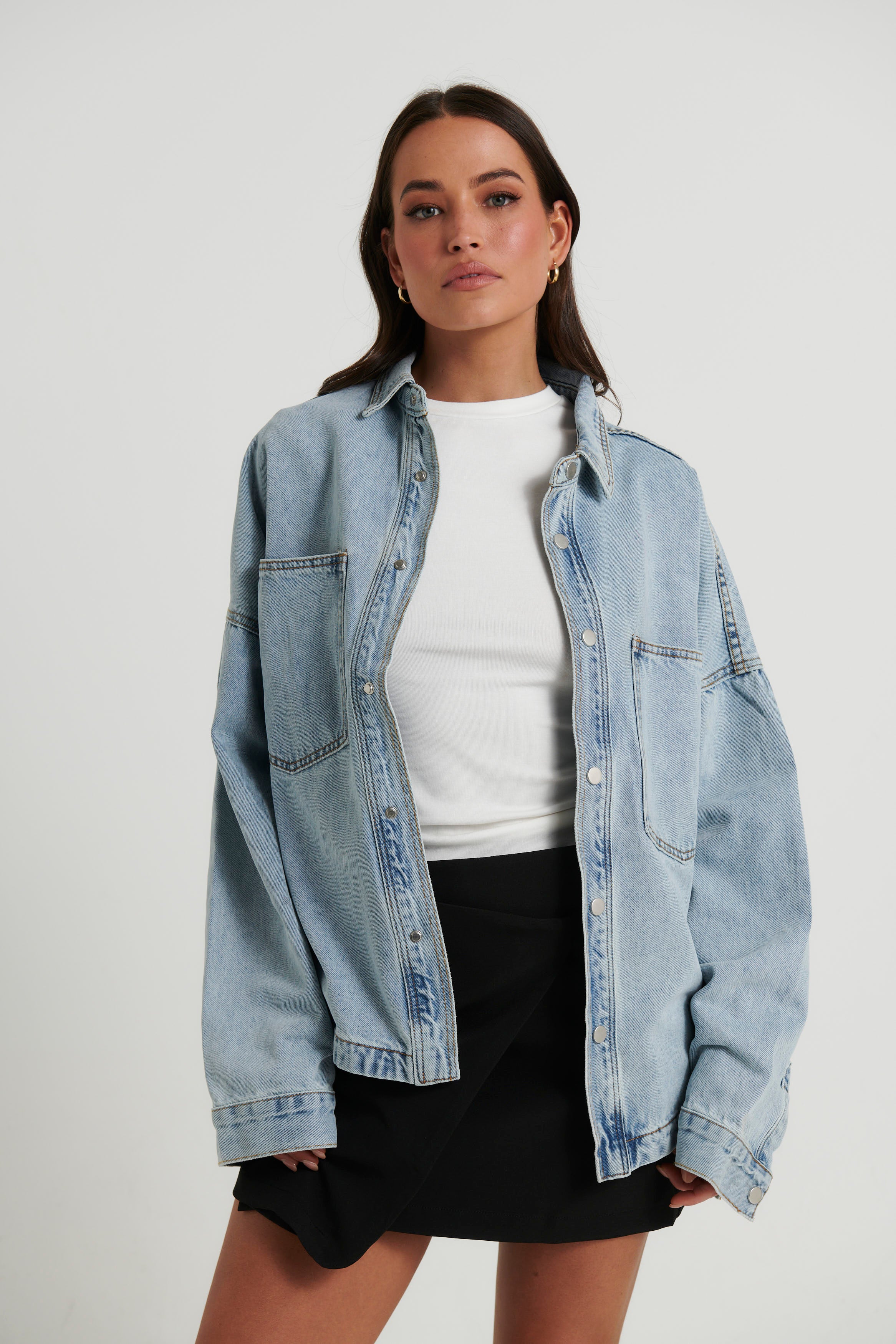 Unisex Drop Shoulder Denim Shirt Blue