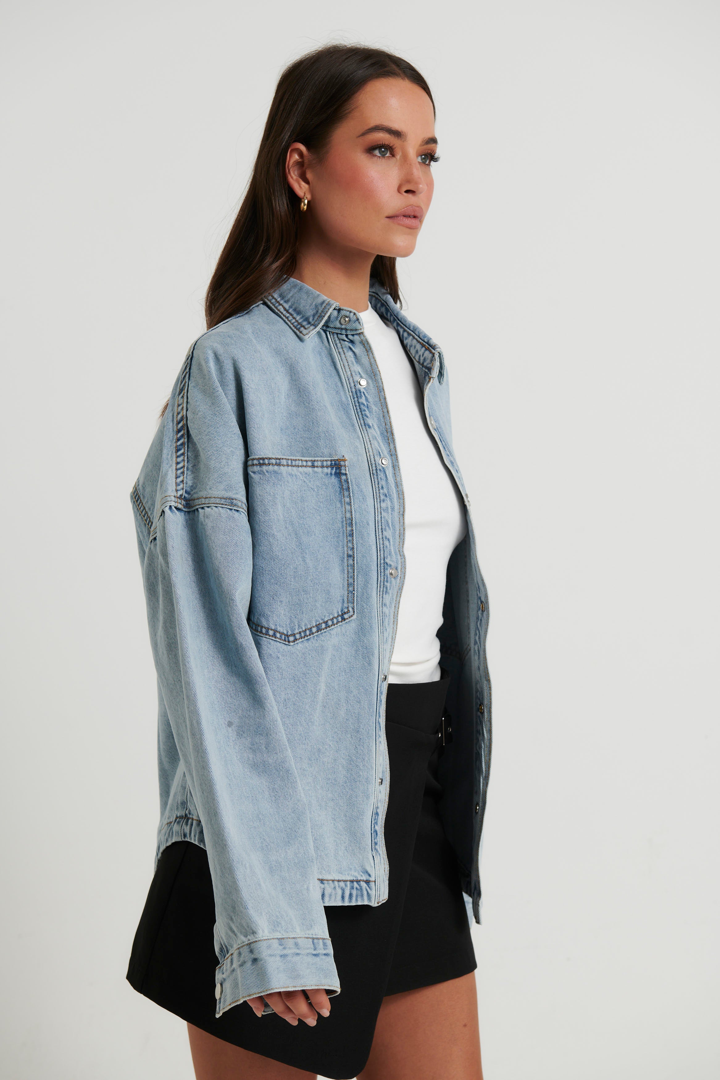 Unisex Drop Shoulder Denim Shirt Blue