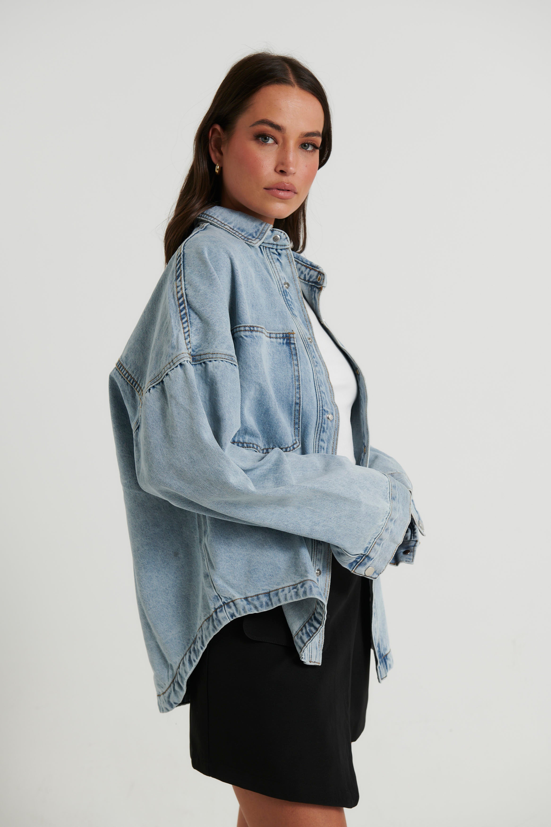 Unisex Drop Shoulder Denim Shirt Blue