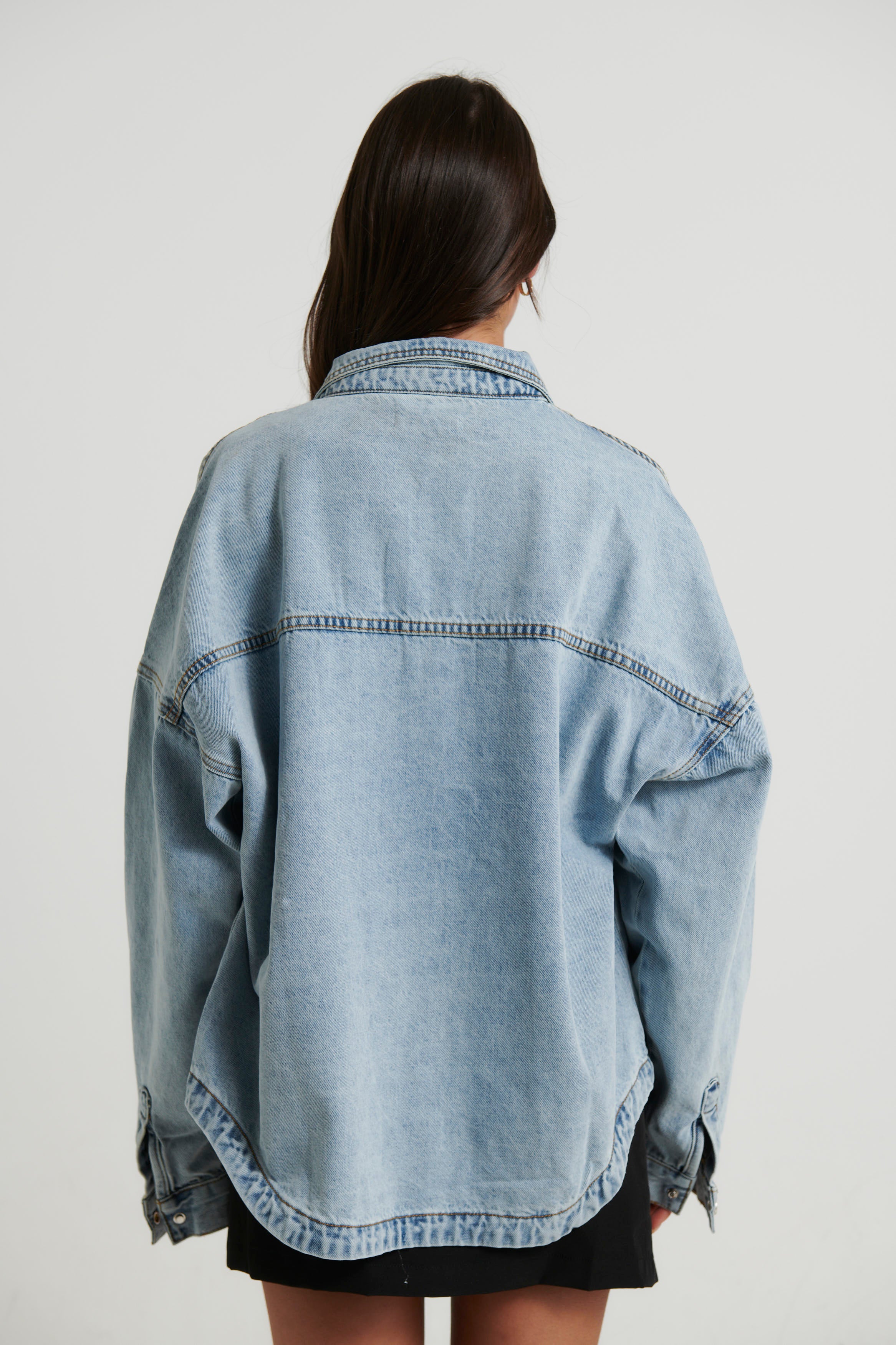 Unisex Drop Shoulder Denim Shirt Blue