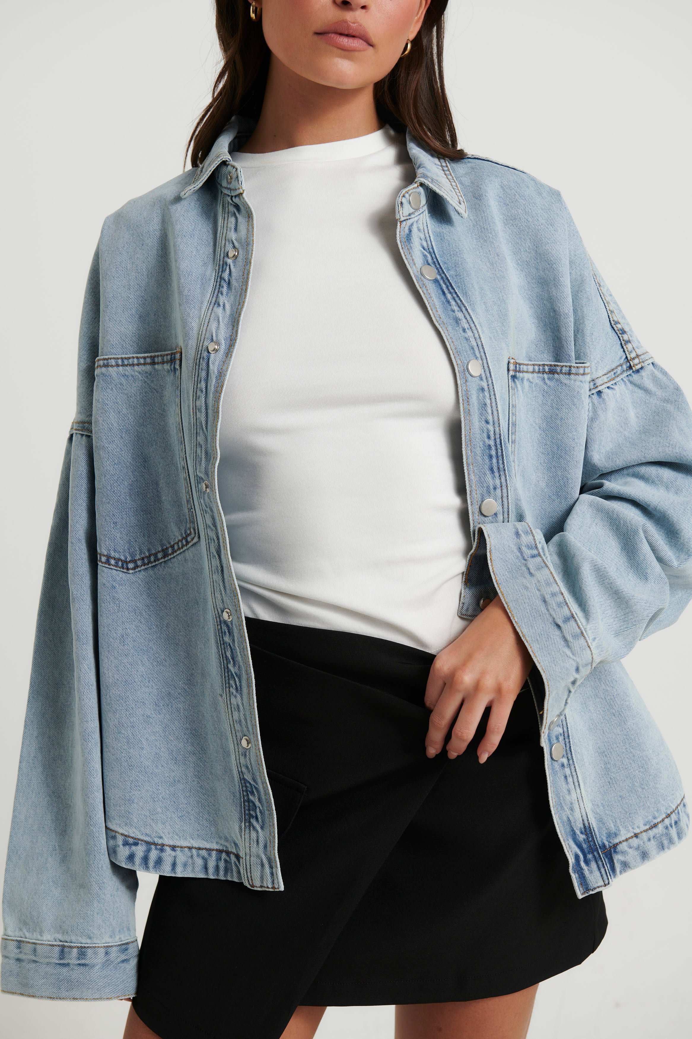 Unisex Drop Shoulder Denim Shirt Blue