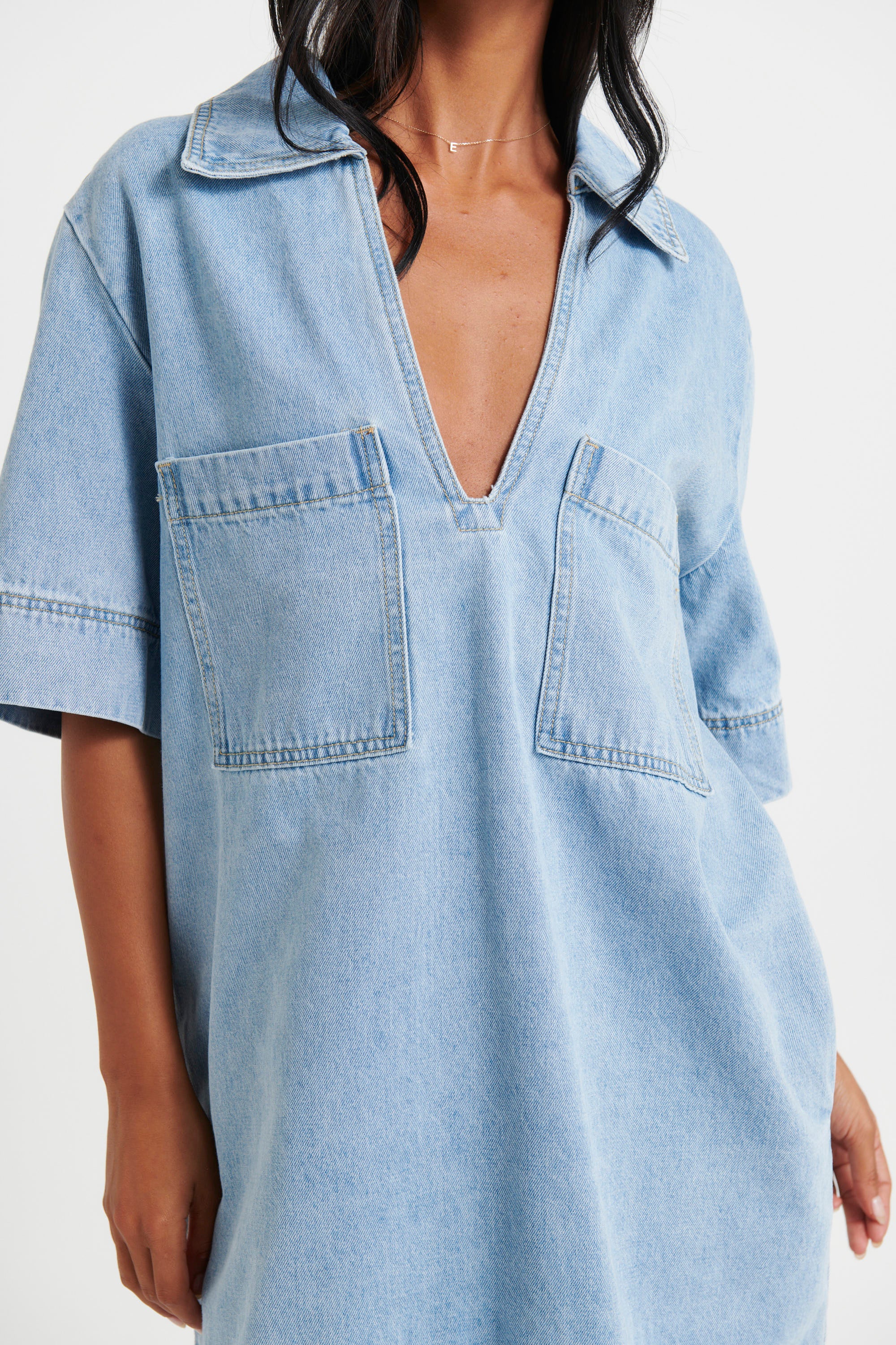 Rhythm Mini Denim Dress Sky Blue