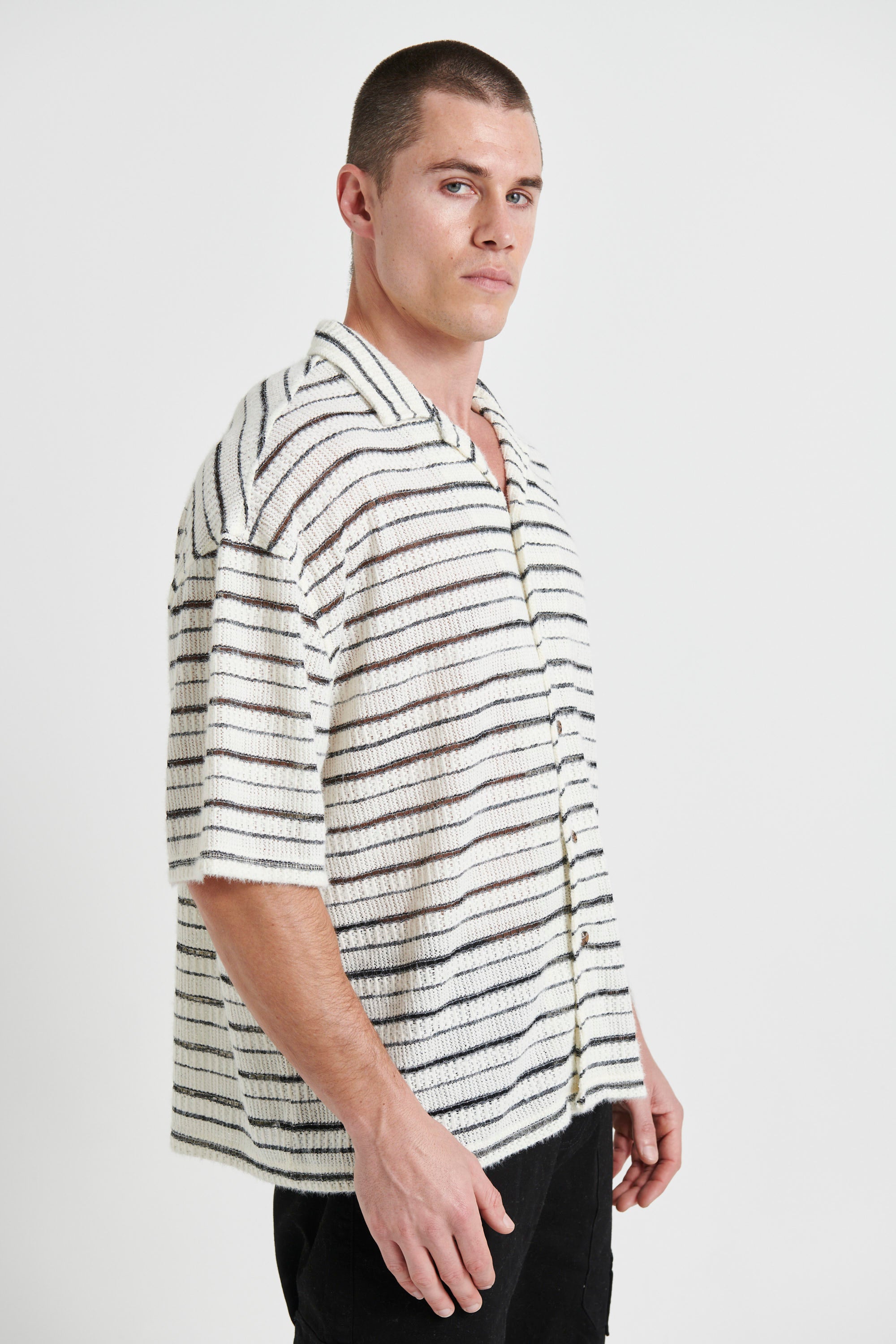 Raf Cropped Shirt Soft Knit Stripe - FINAL SALE