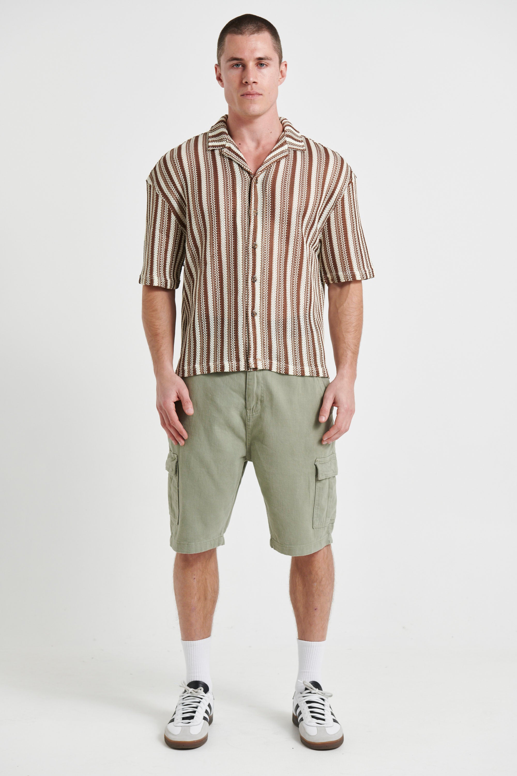 Raf Cropped Shirt Stripe Crochet Tan
