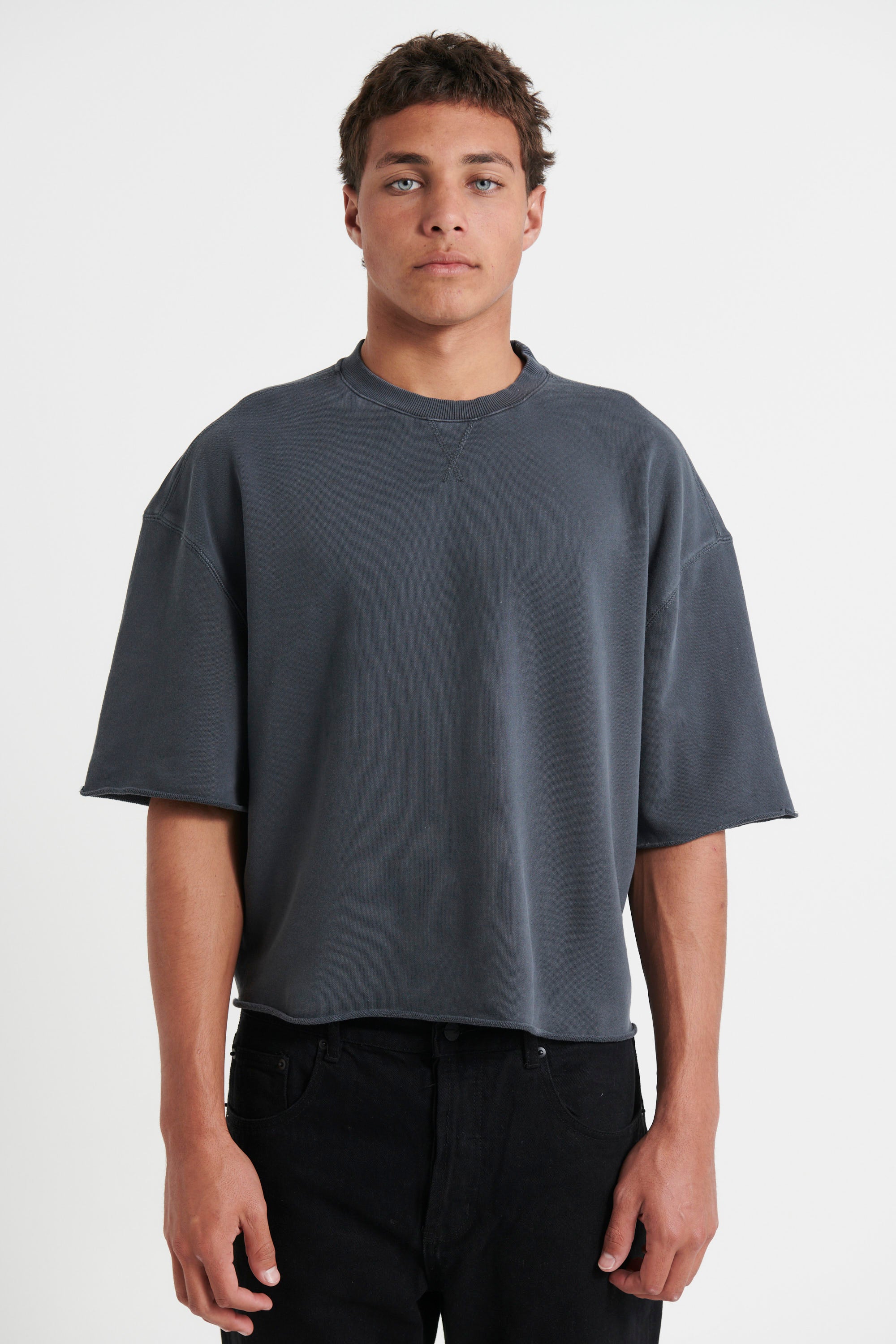 Crop Box Fleece Tee Charcoal