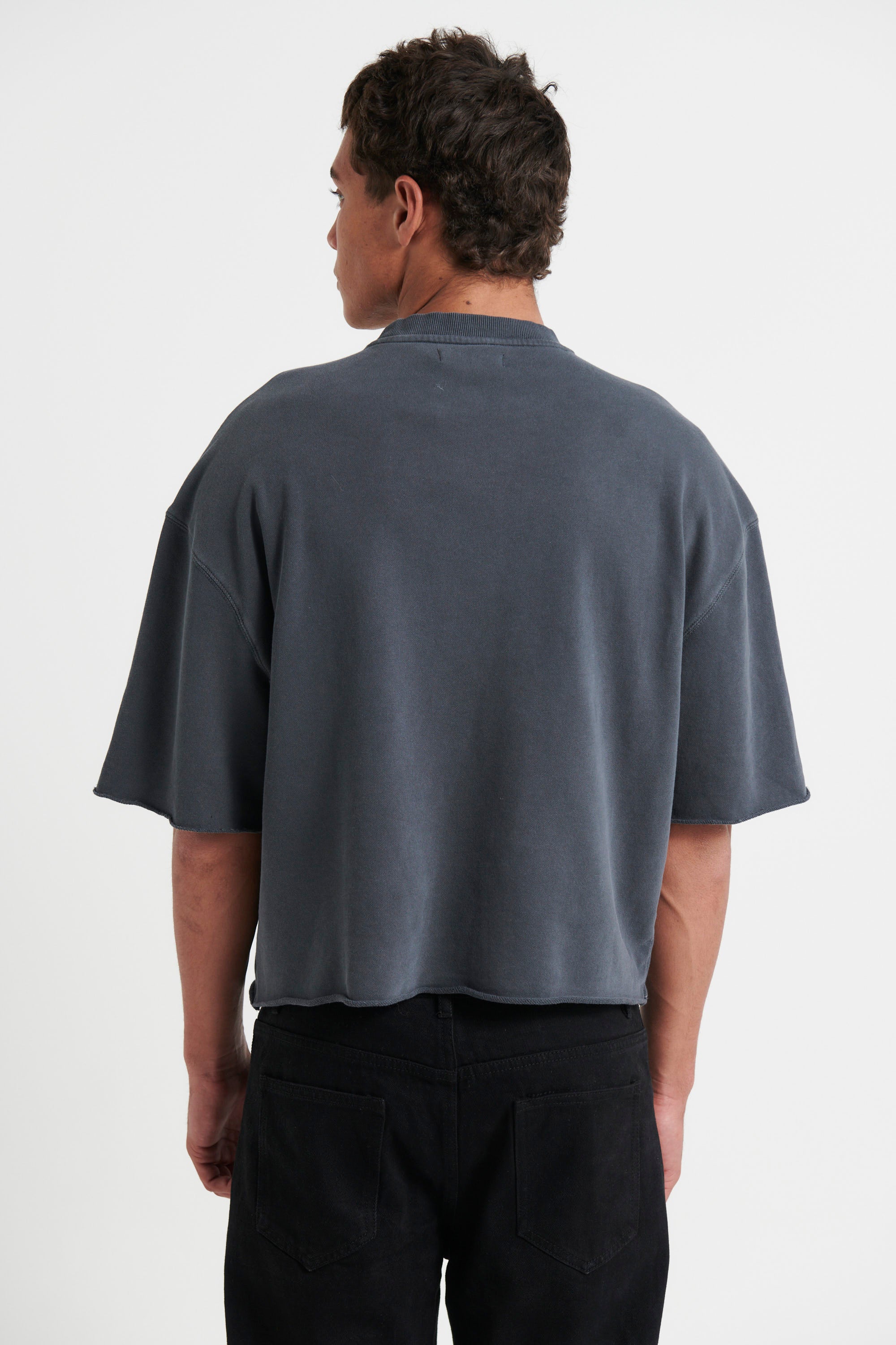 Crop Box Fleece Tee Charcoal
