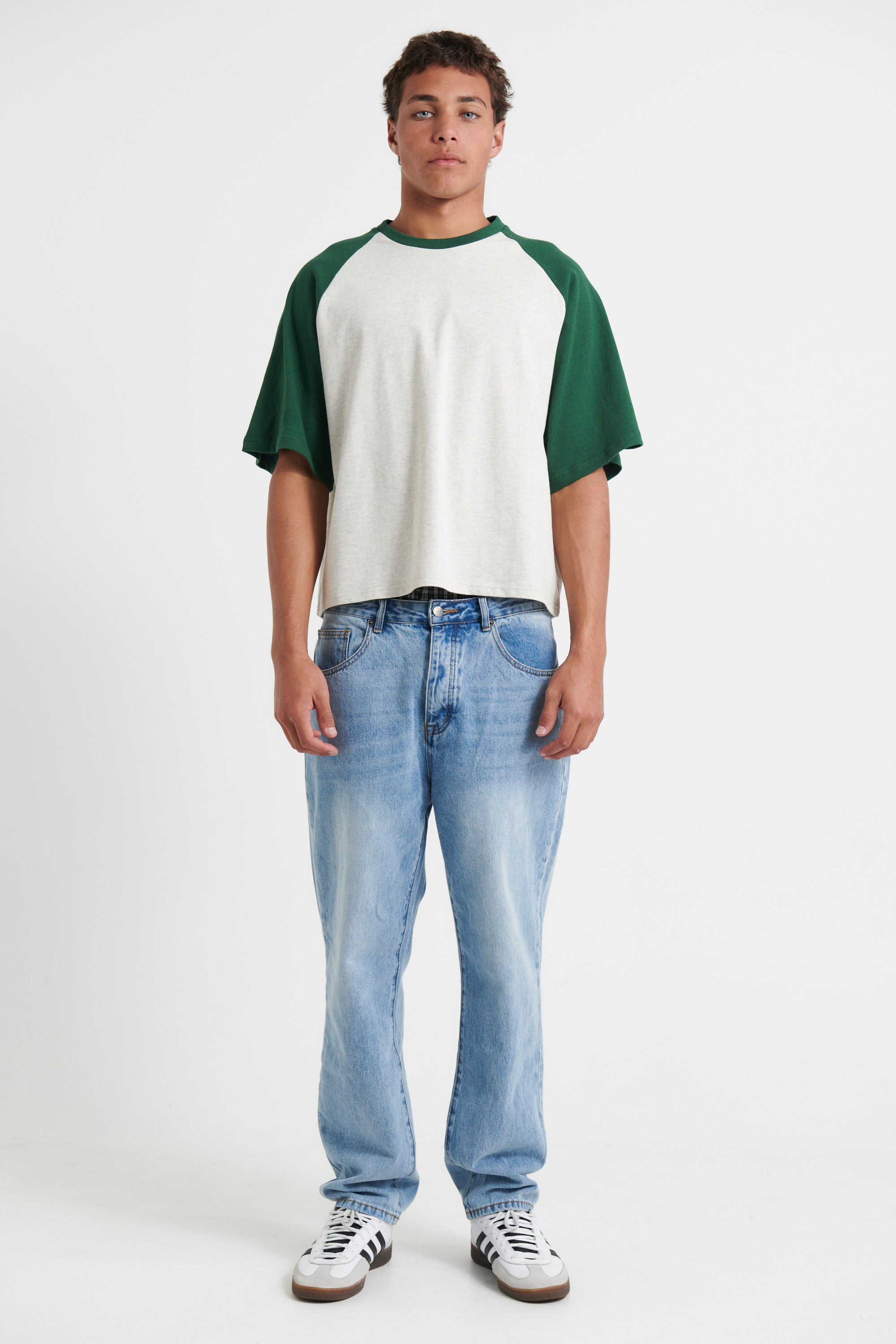 Crop Box Tee Raglan Emerald