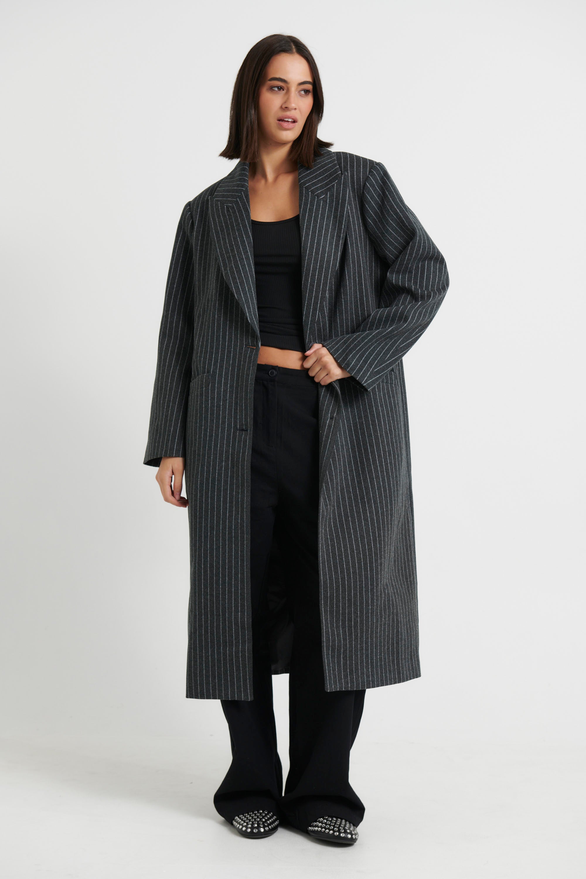 Olsen Coat Onyx Pinstripe - FINAL SALE