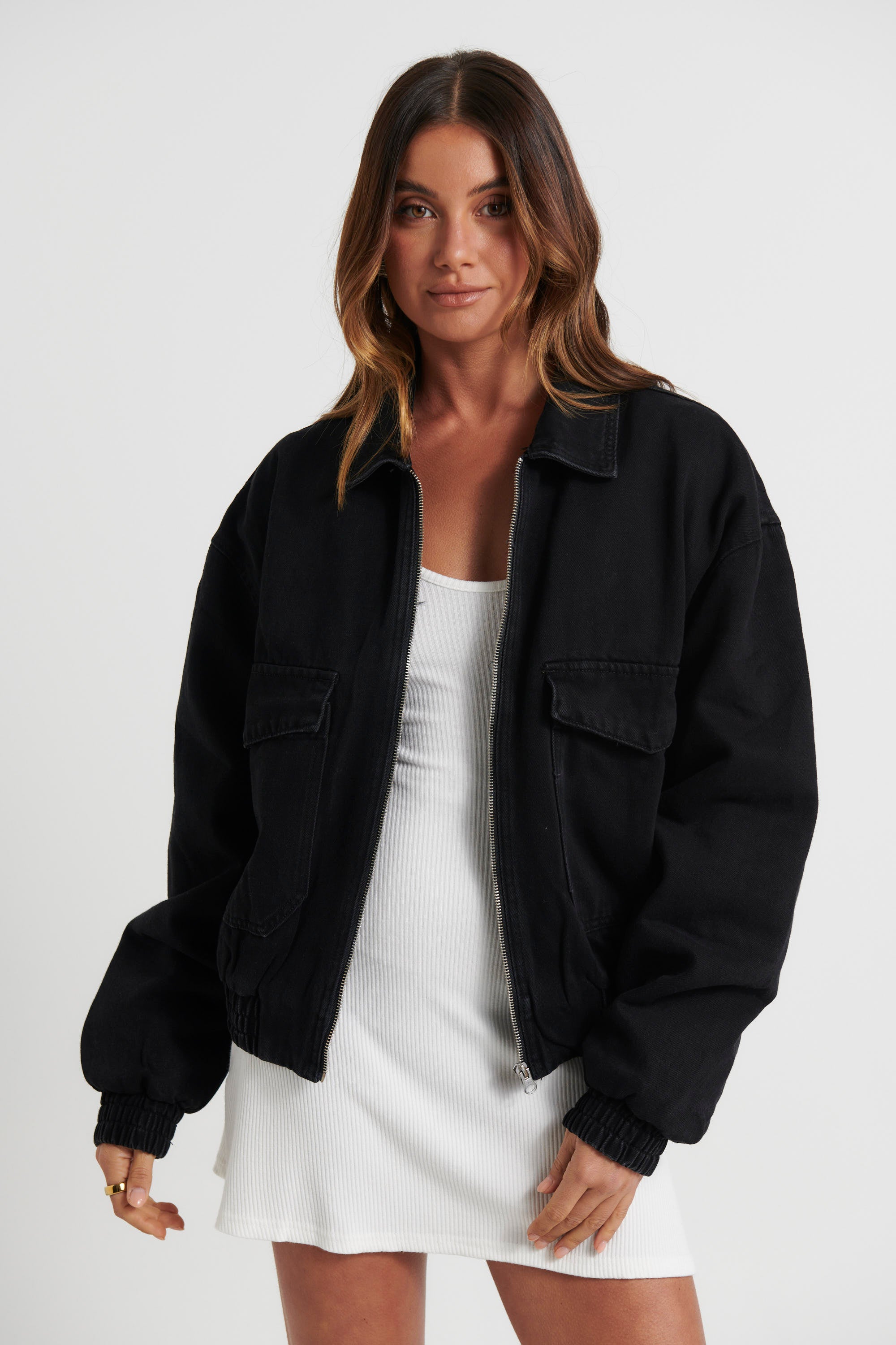Unisex Tom Denim Zip Bomber Black
