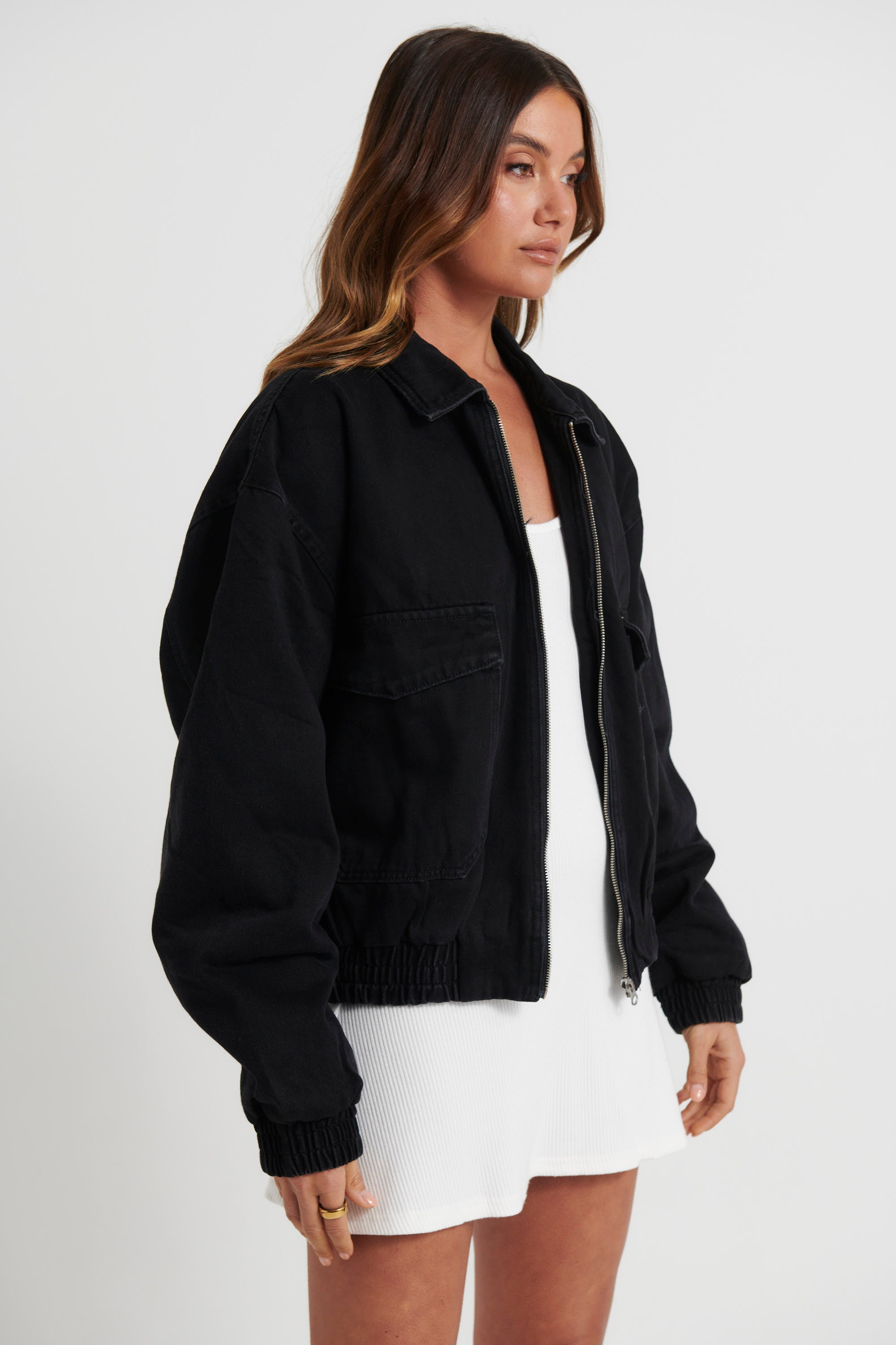 Unisex Tom Denim Zip Bomber Black