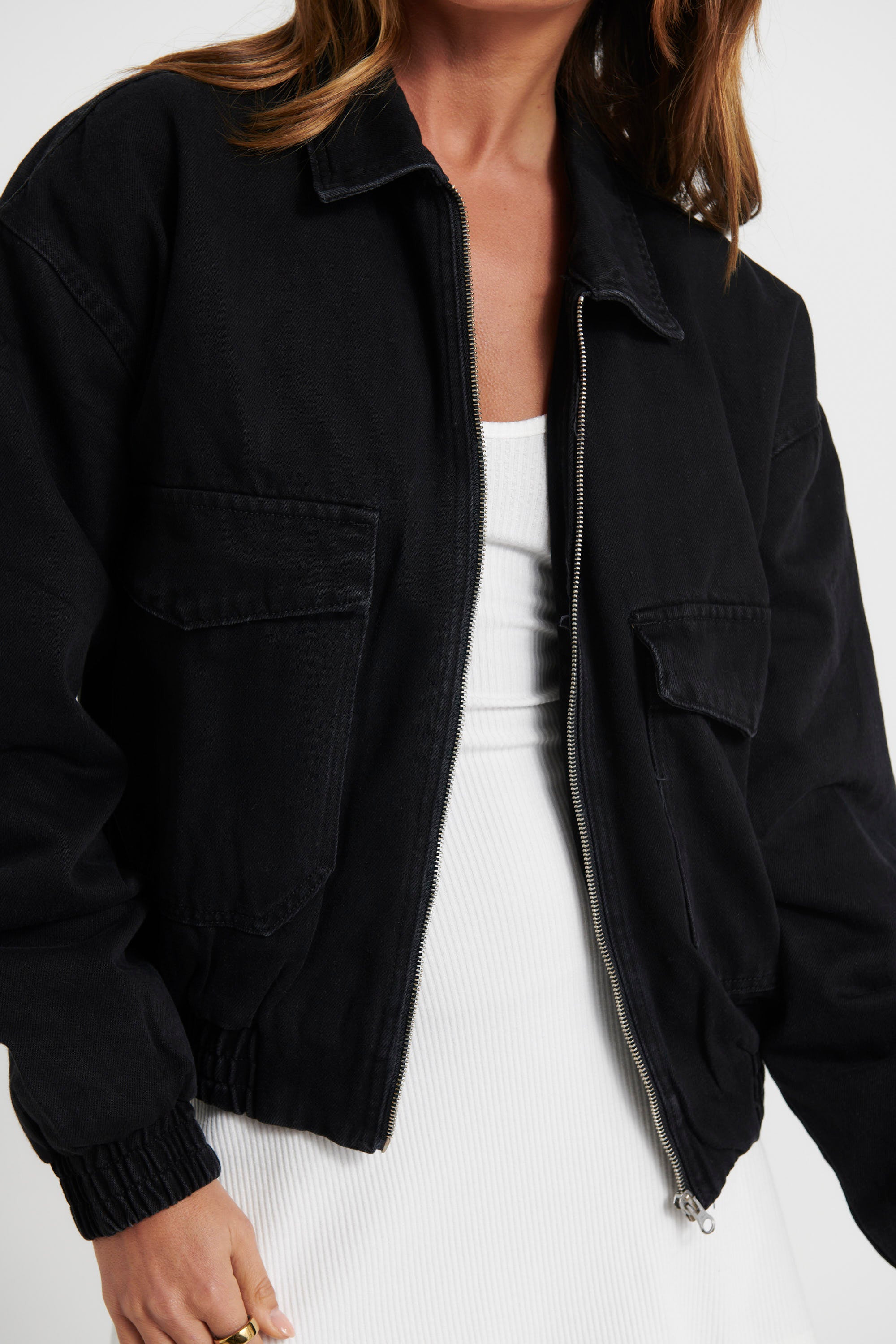 Unisex Tom Denim Zip Bomber Black