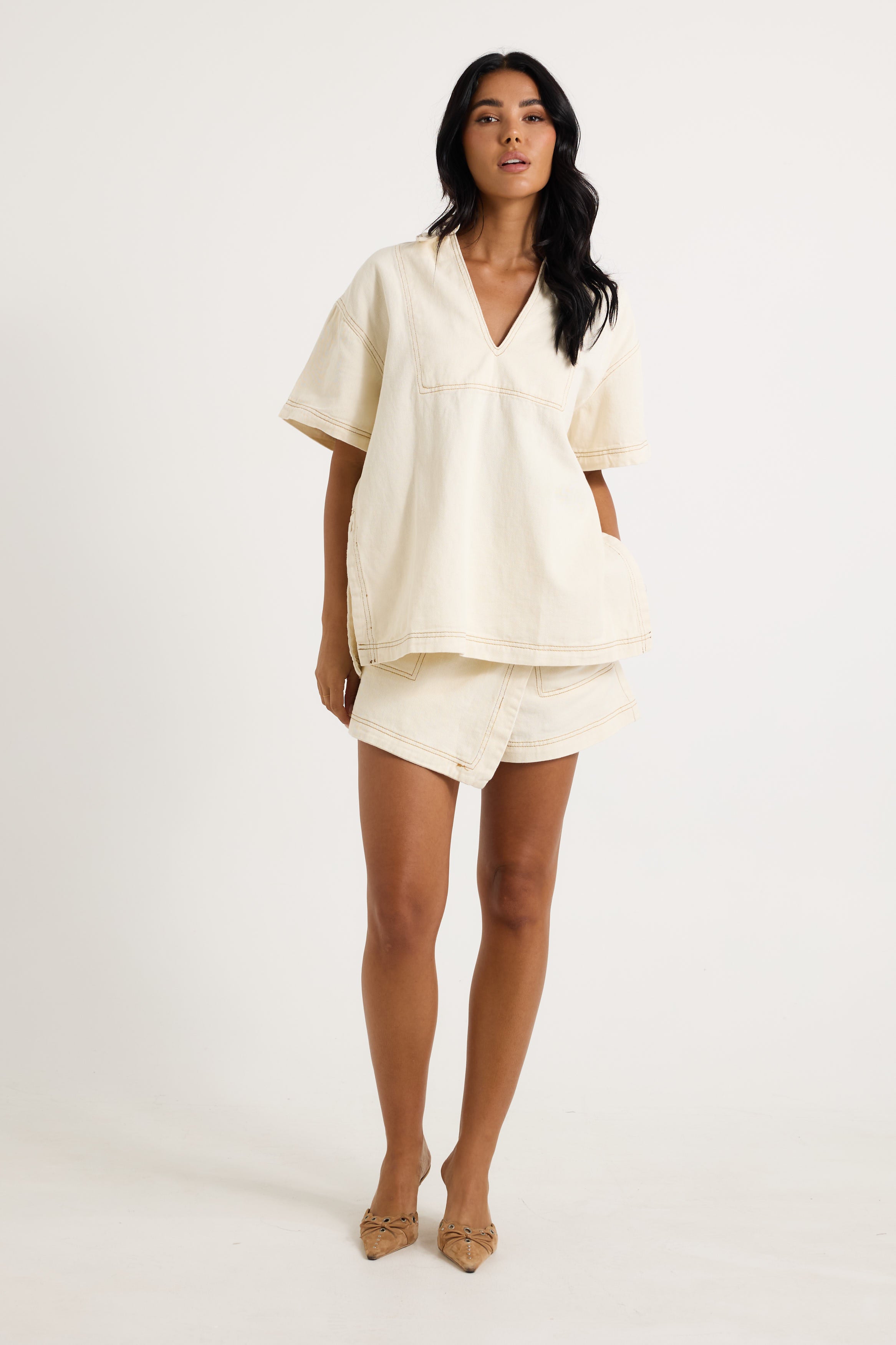 Rosemary Denim Skort Butter - FINAL SALE