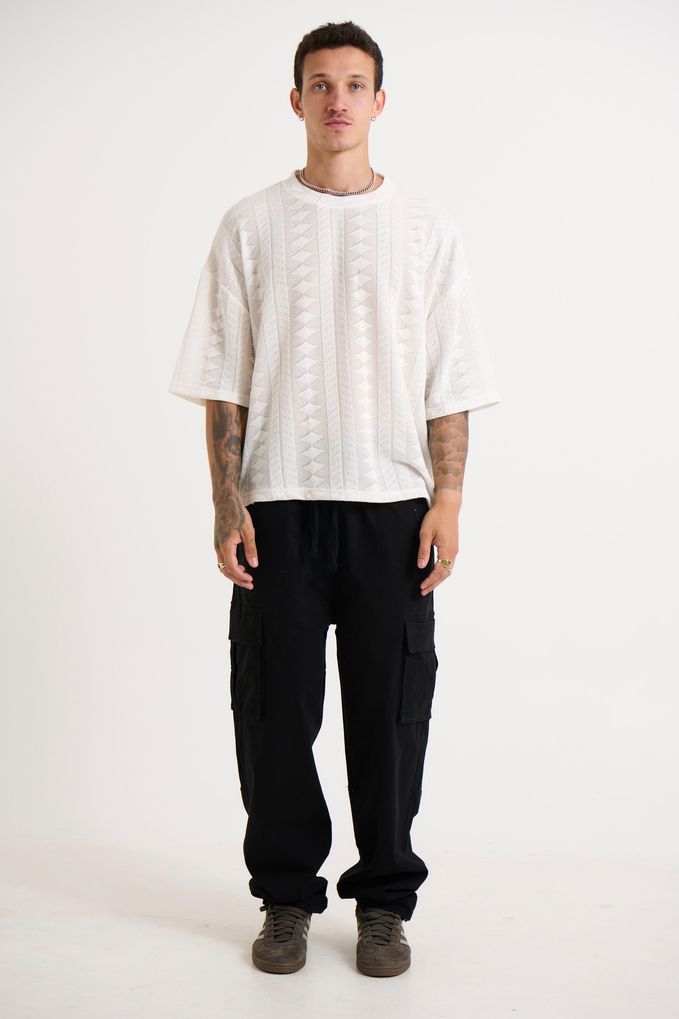 Ottis Knitted Crew Neck Tee White - FINAL SALE