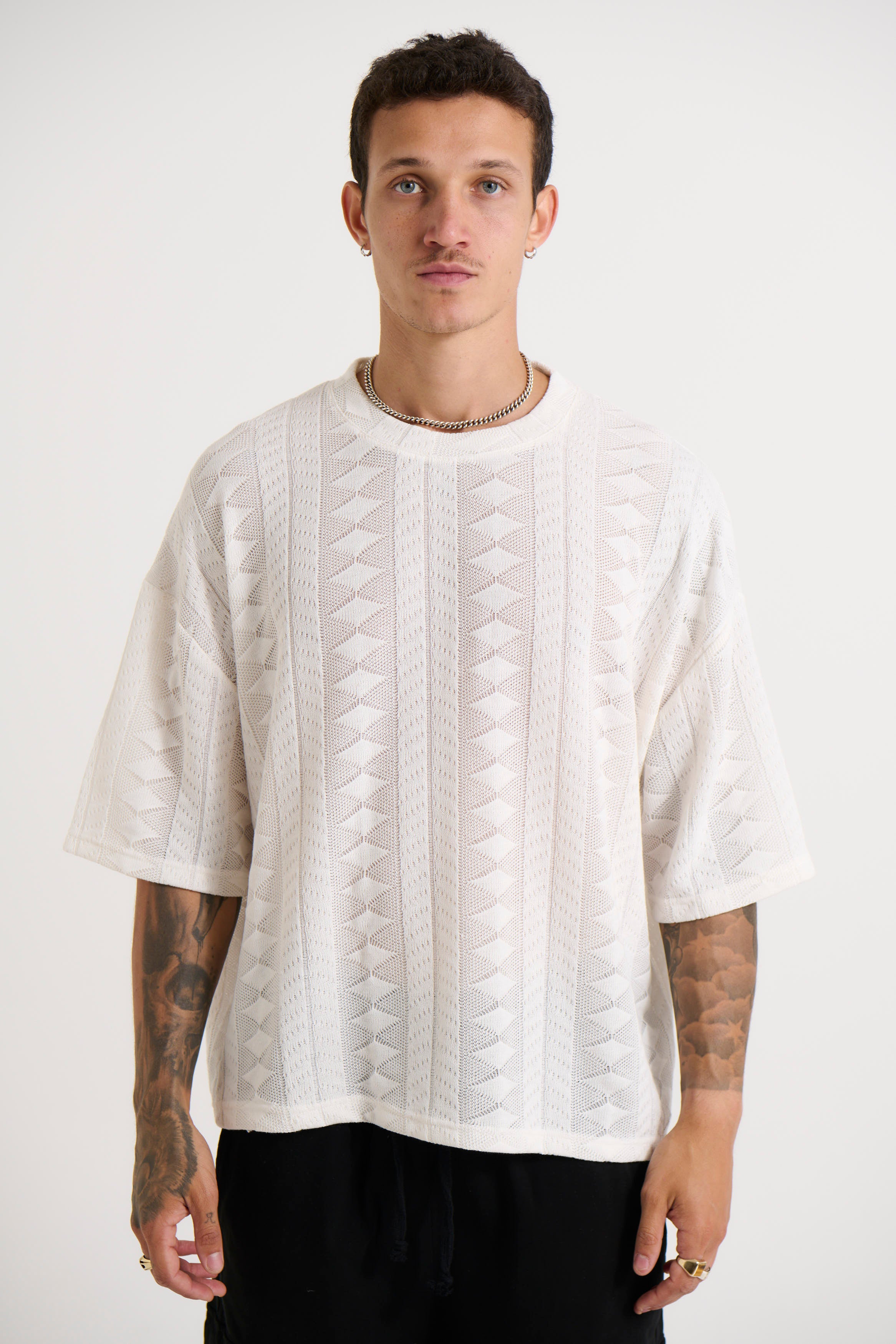 Ottis Knitted Crew Neck Tee White - FINAL SALE