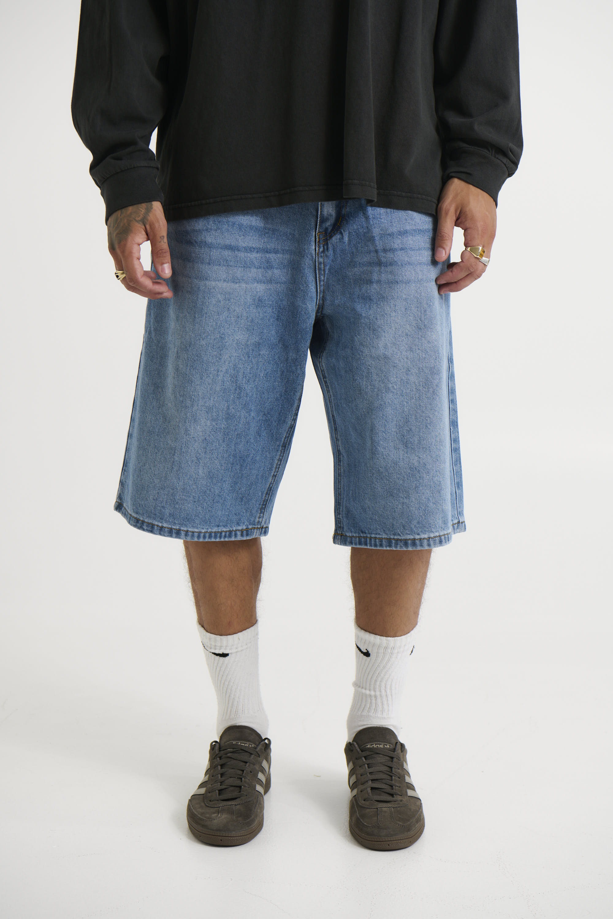 Flint Baggy Denim Jort Mid Blue