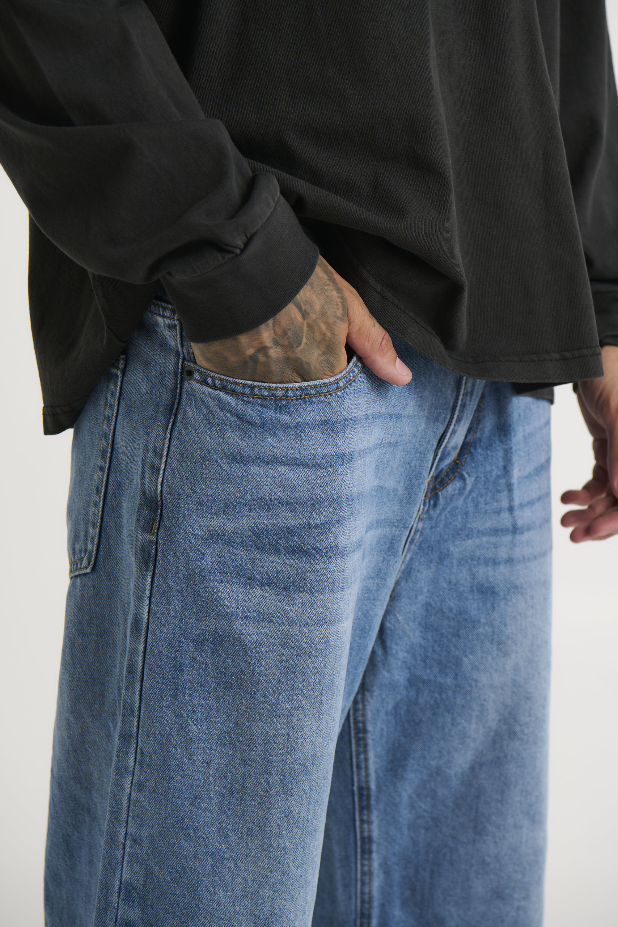 Flint Baggy Denim Jort Mid Blue