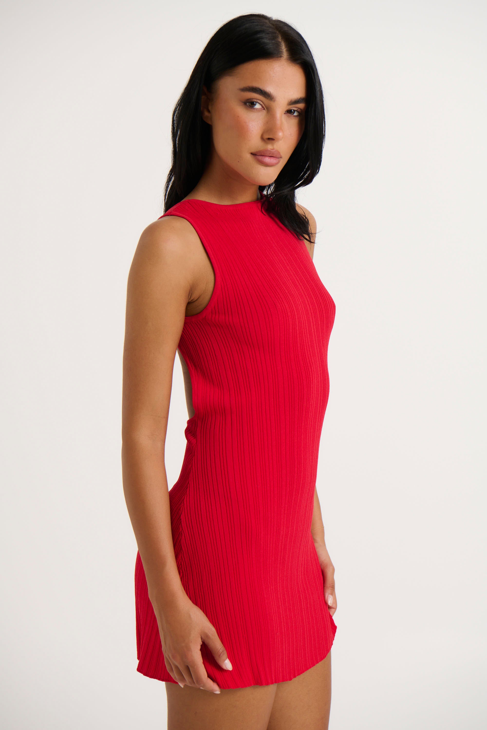 Peyton Ribbed Mini Dress Red - FINAL SALE