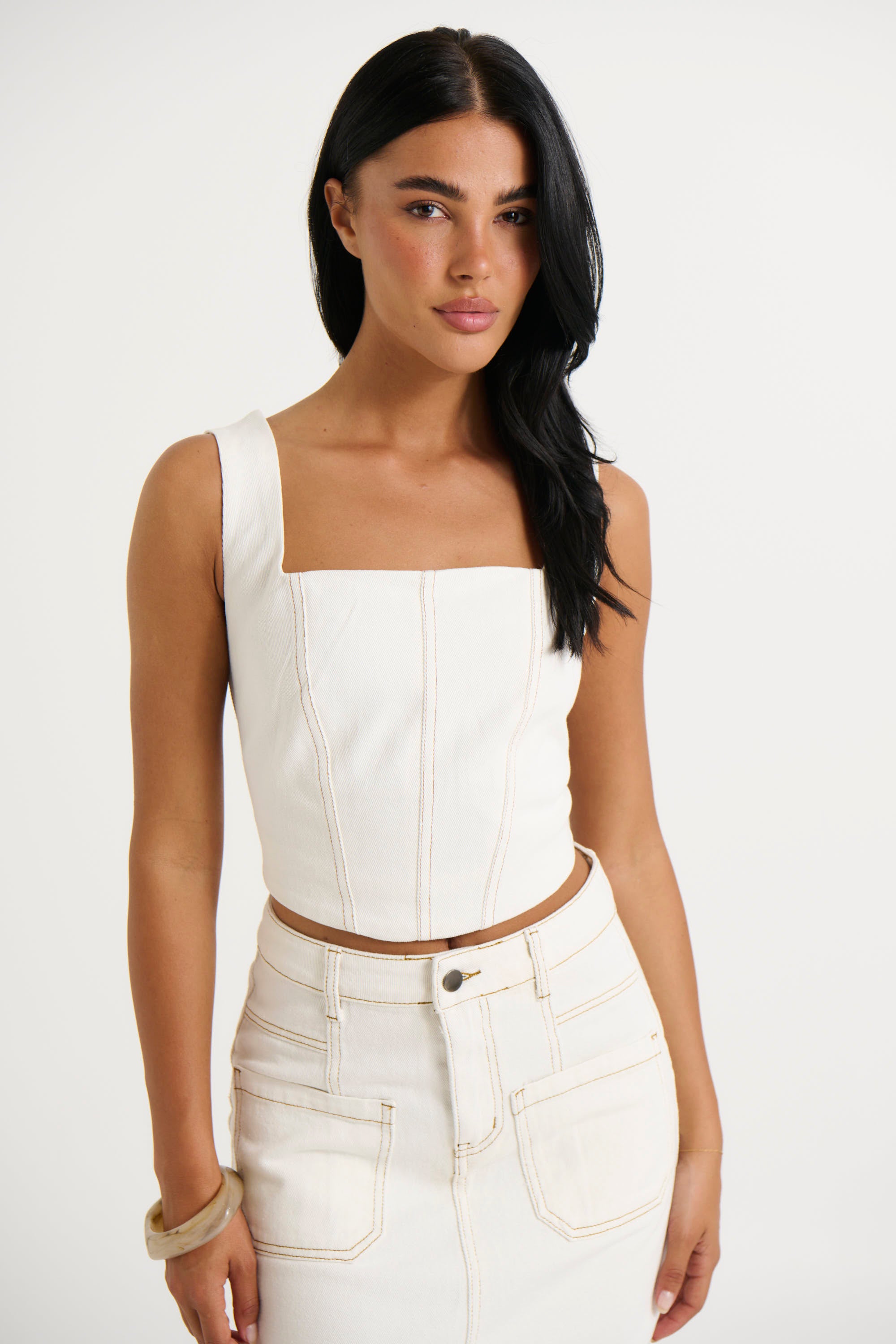 Yasmin Corset White Denim - FINAL SALE