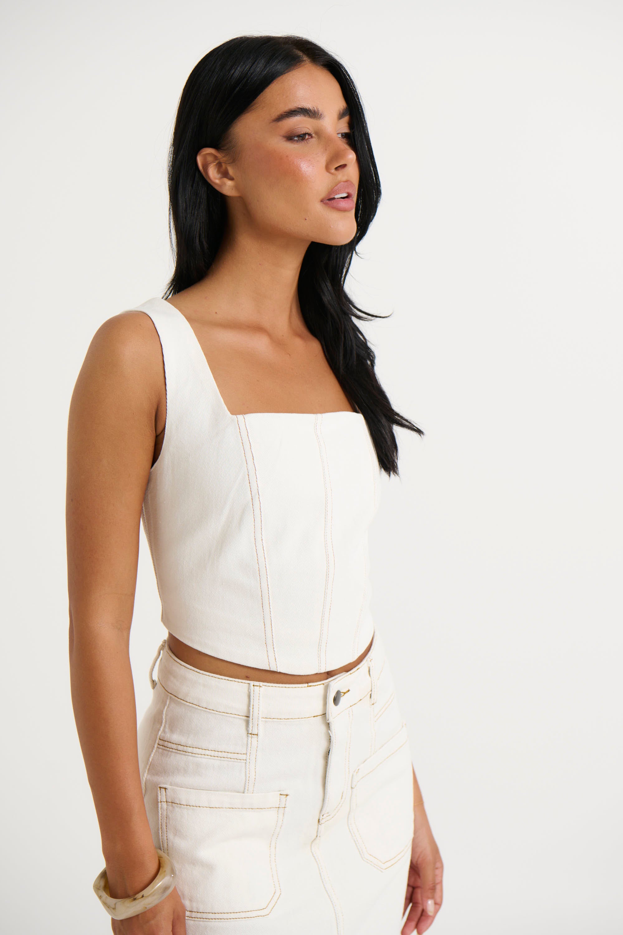 Yasmin Corset White Denim - FINAL SALE