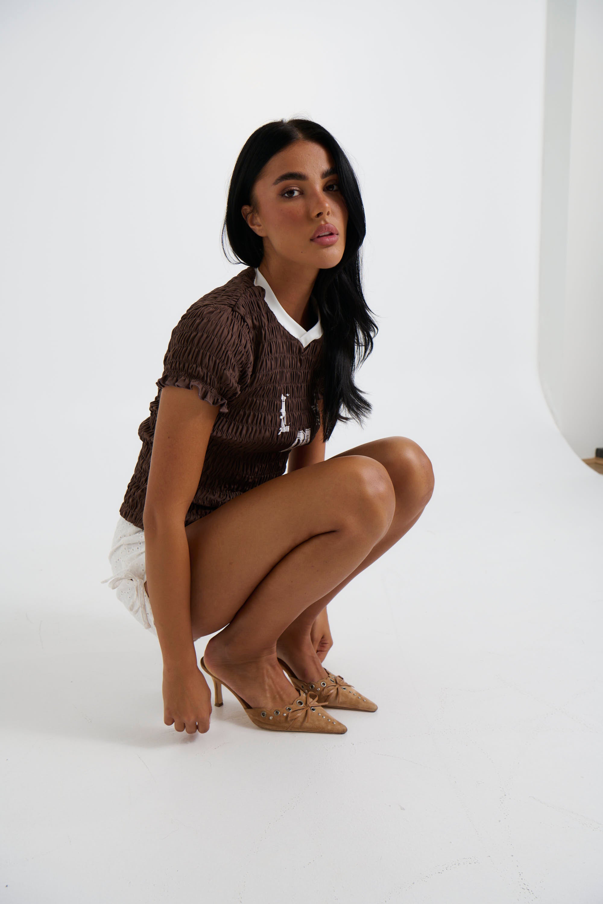 Scrunched Spectate Top Coffee - FINAL SALE