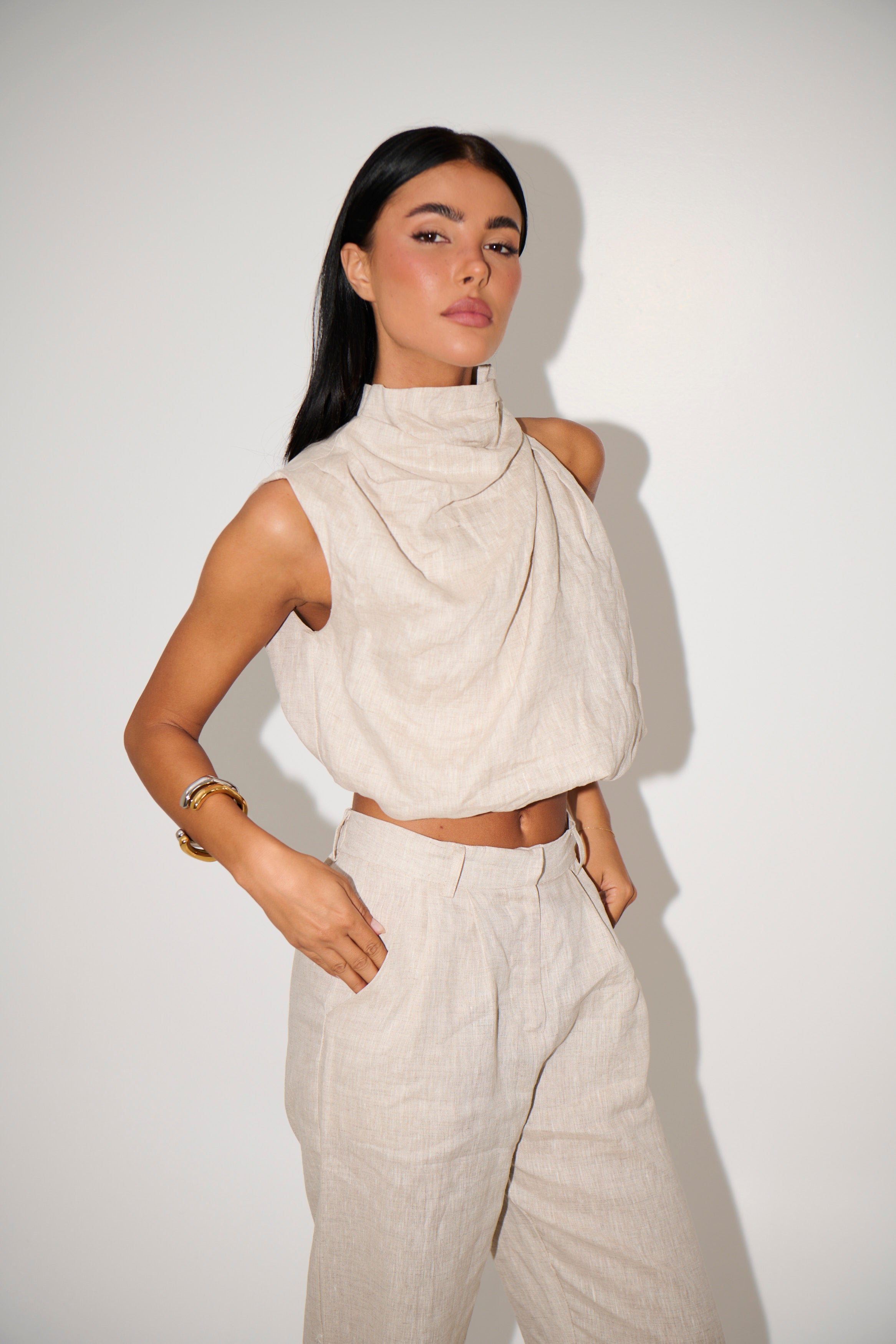 Kourtney Linen Top Beige - FINAL SALE