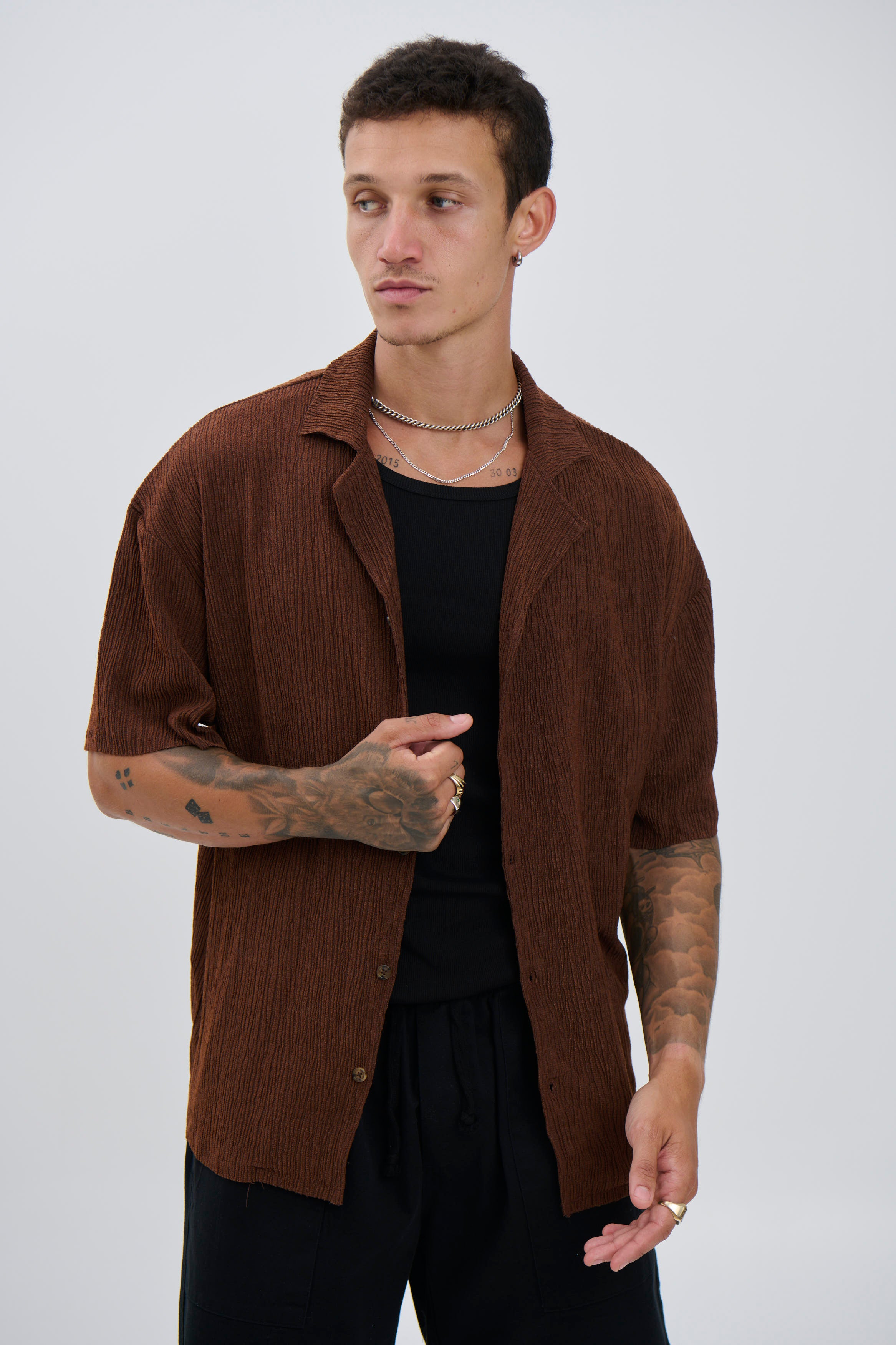 Raf Cropped Shirt Crinkle Choc