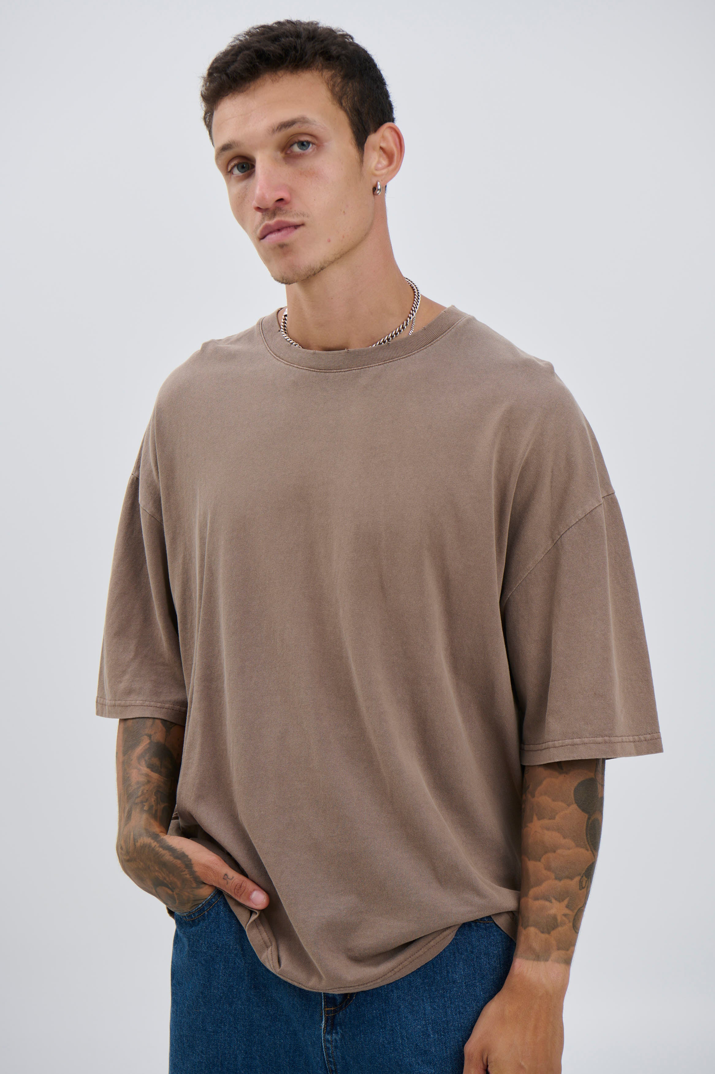 Salv Washed Crew Neck Tee Choc