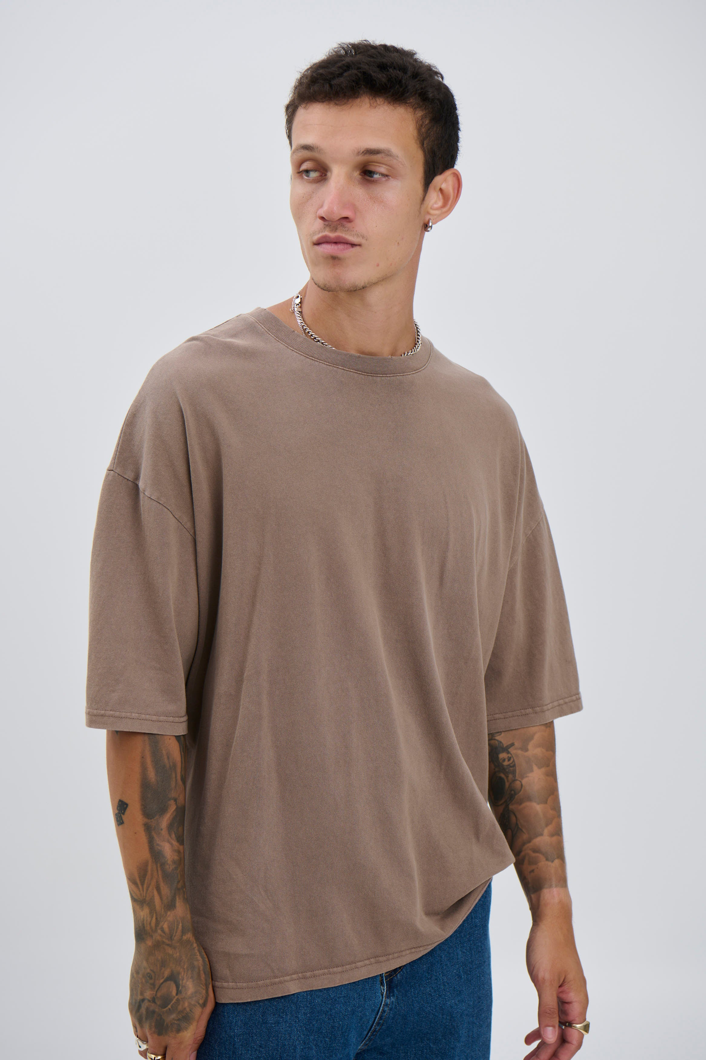 Salv Washed Crew Neck Tee Choc