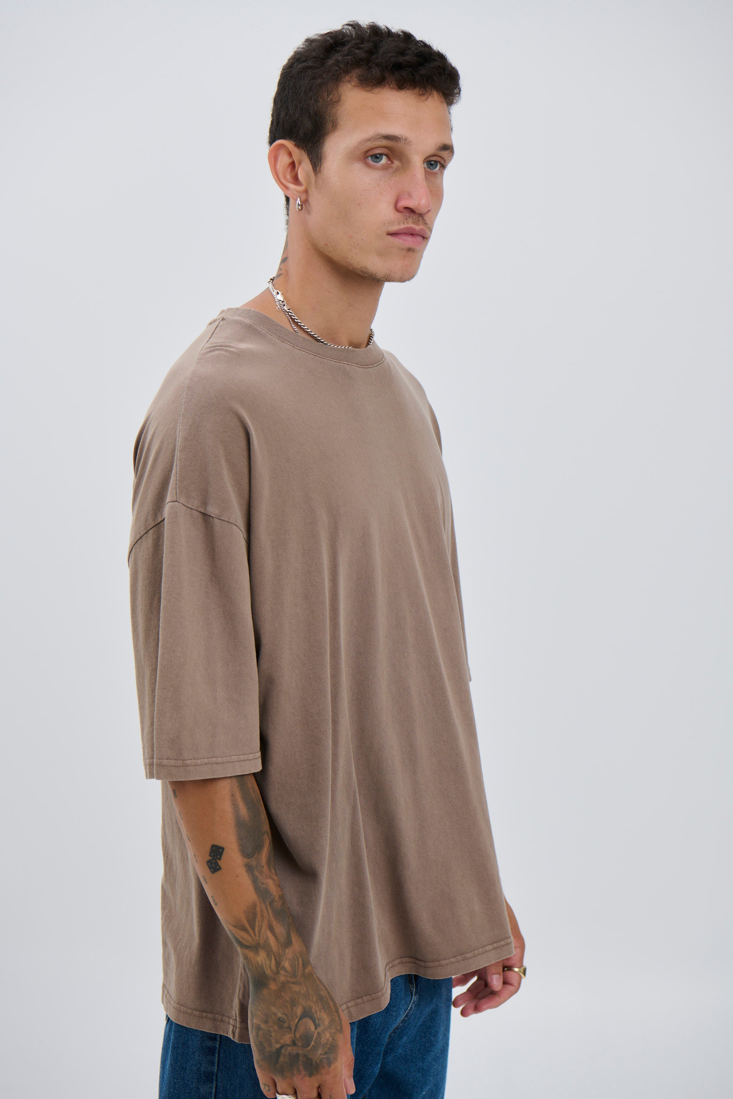 Salv Washed Crew Neck Tee Choc