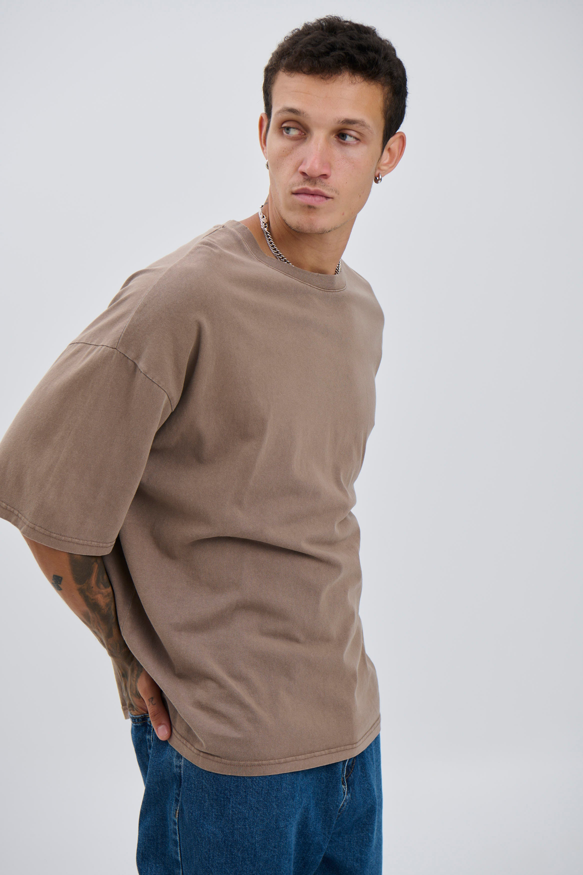 Salv Washed Crew Neck Tee Choc