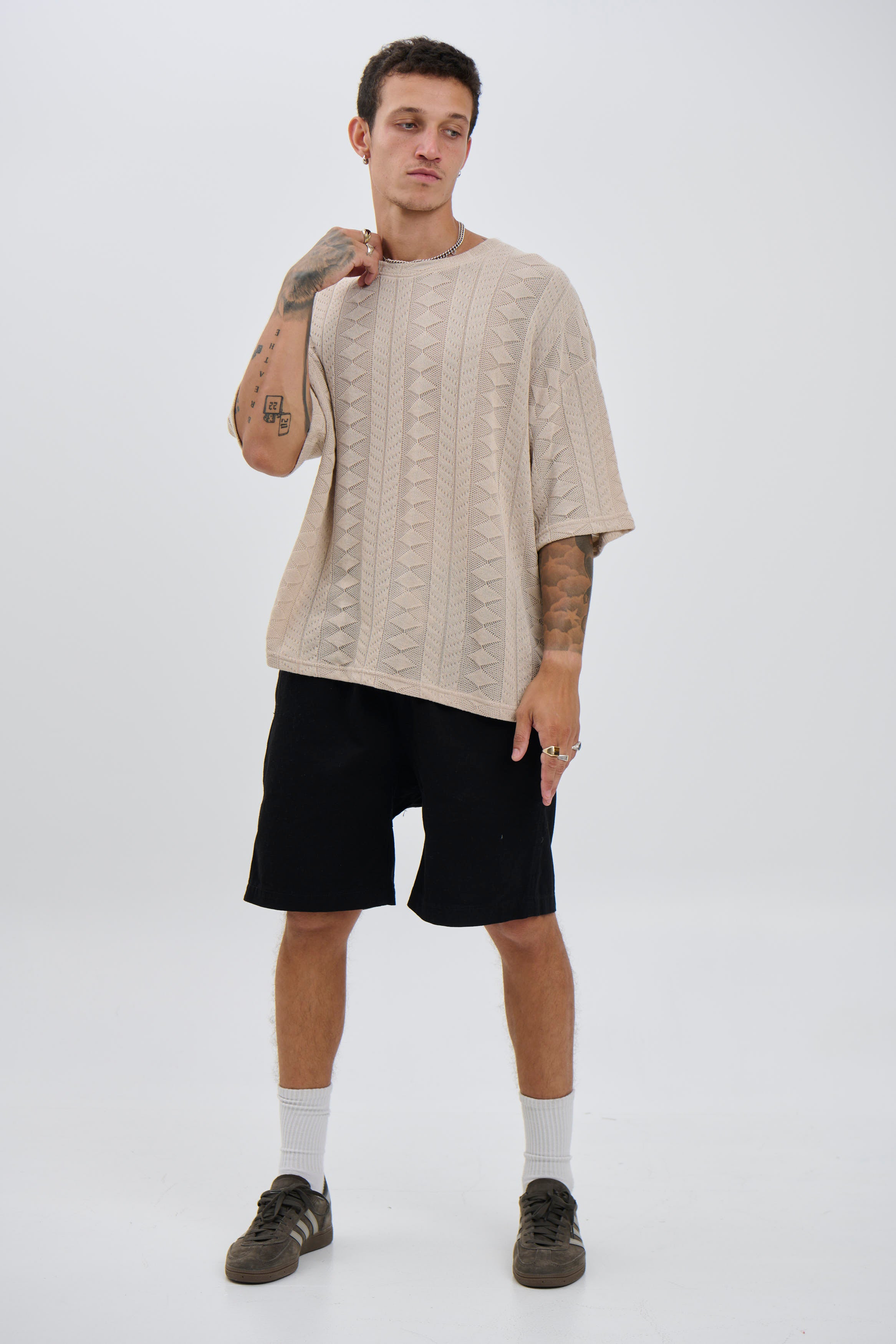 Ottis Knitted Crew Tee Oat - FINAL SALE