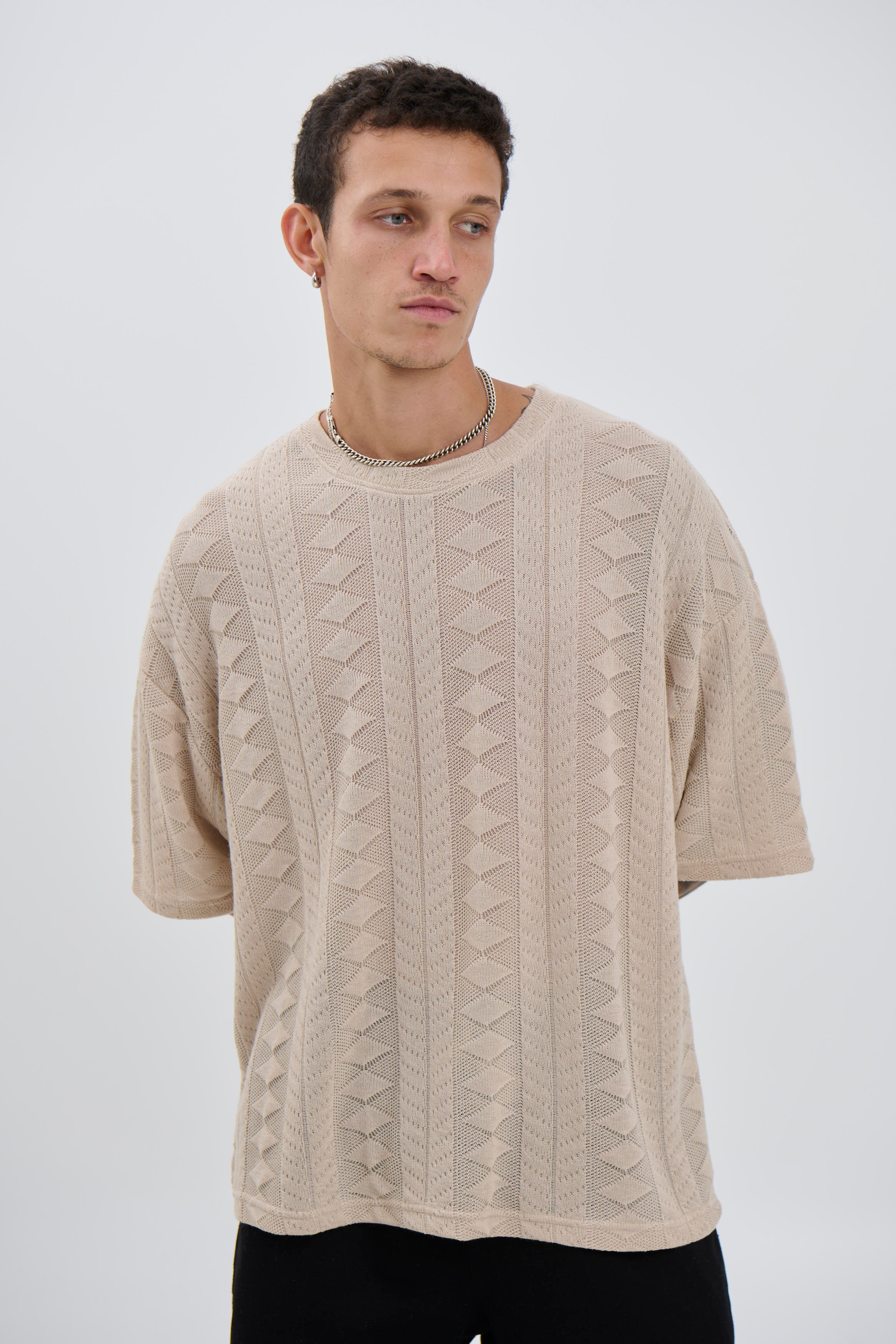 Ottis Knitted Crew Tee Oat - FINAL SALE