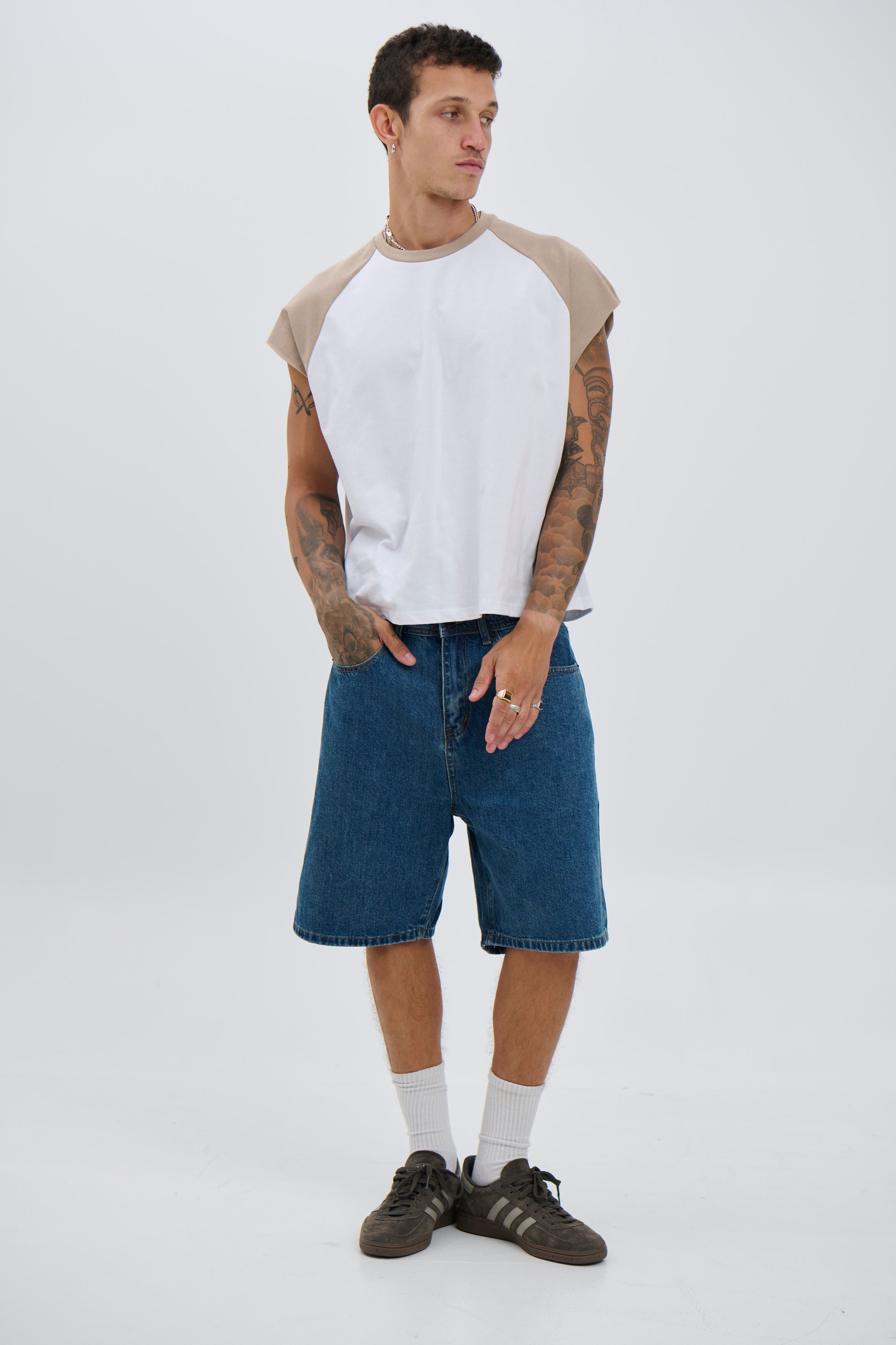 Raglan Crop Box Tank Light Khaki