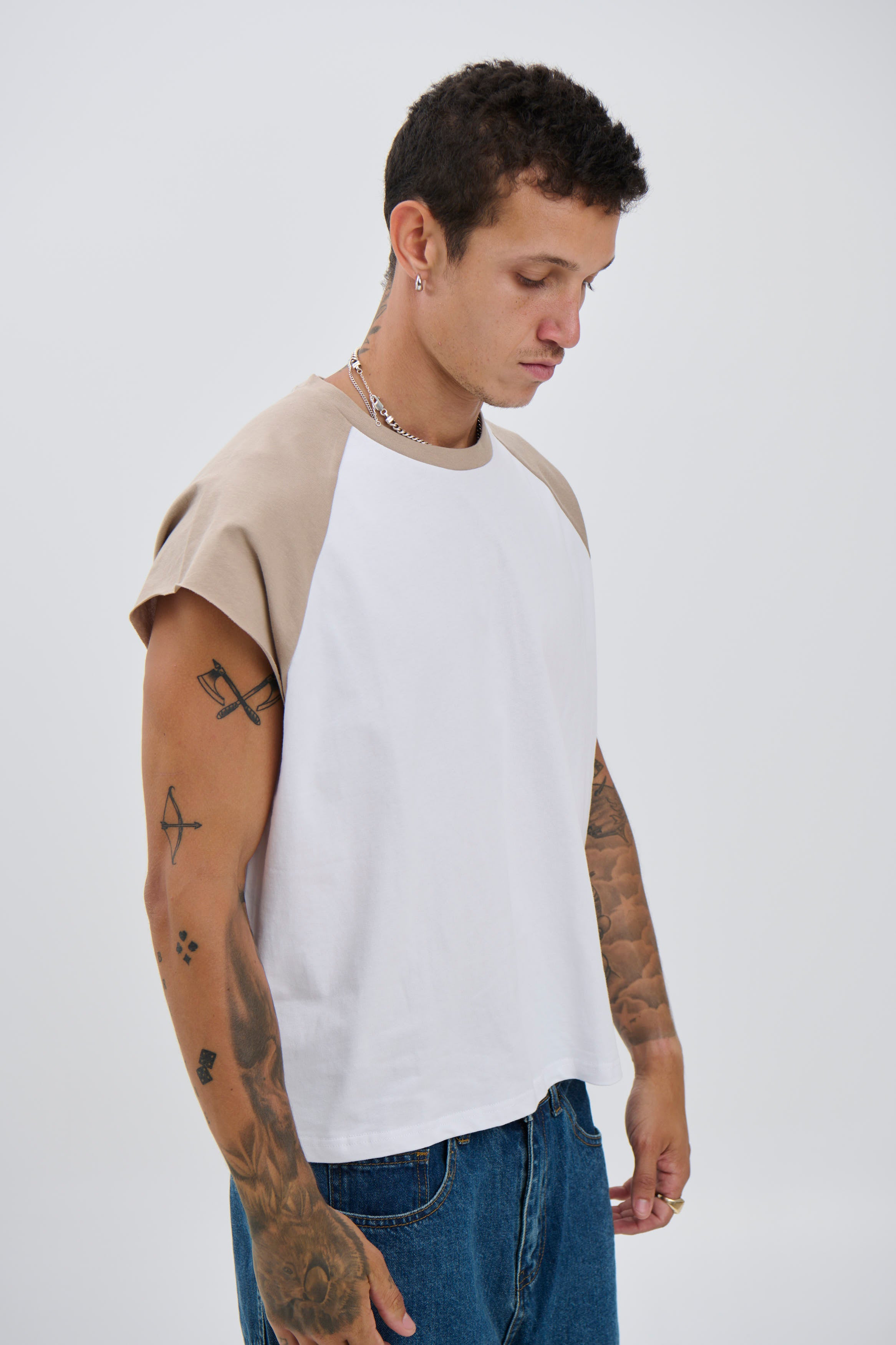 Raglan Crop Box Tank Light Khaki