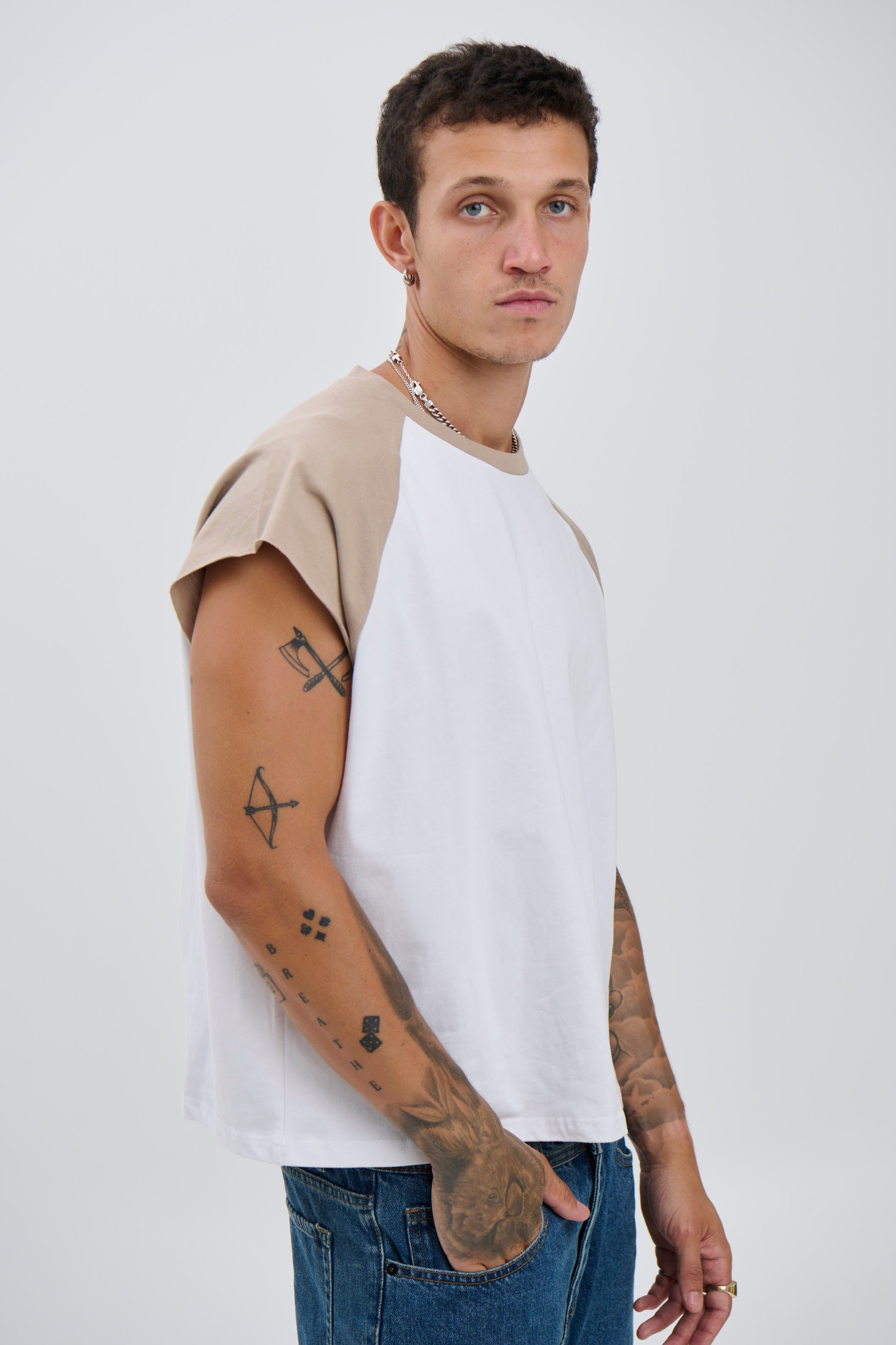 Raglan Crop Box Tank Light Khaki