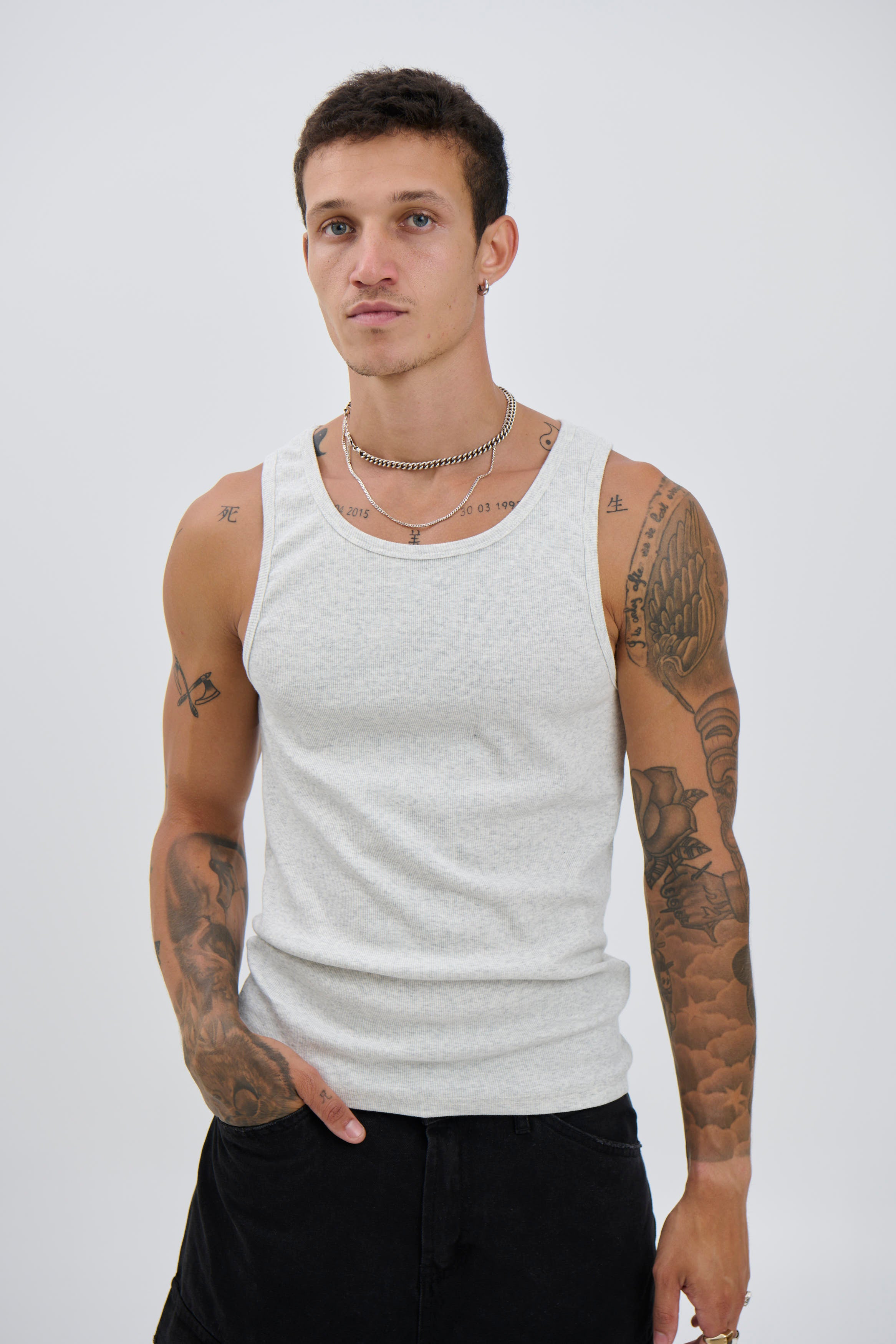 NTH Fitted Ribbed Tank Marle