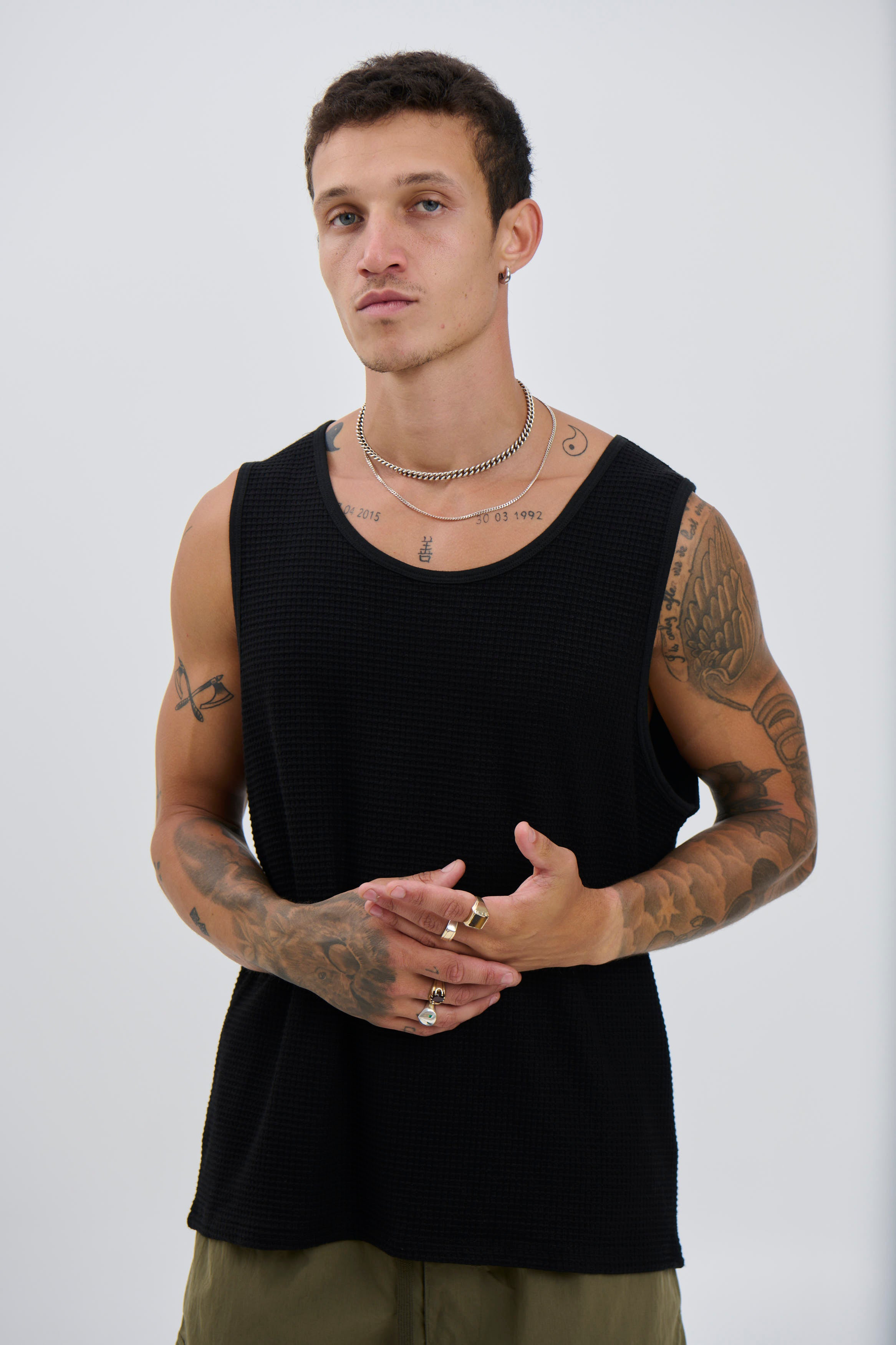 Joe Waffle Tank Black
