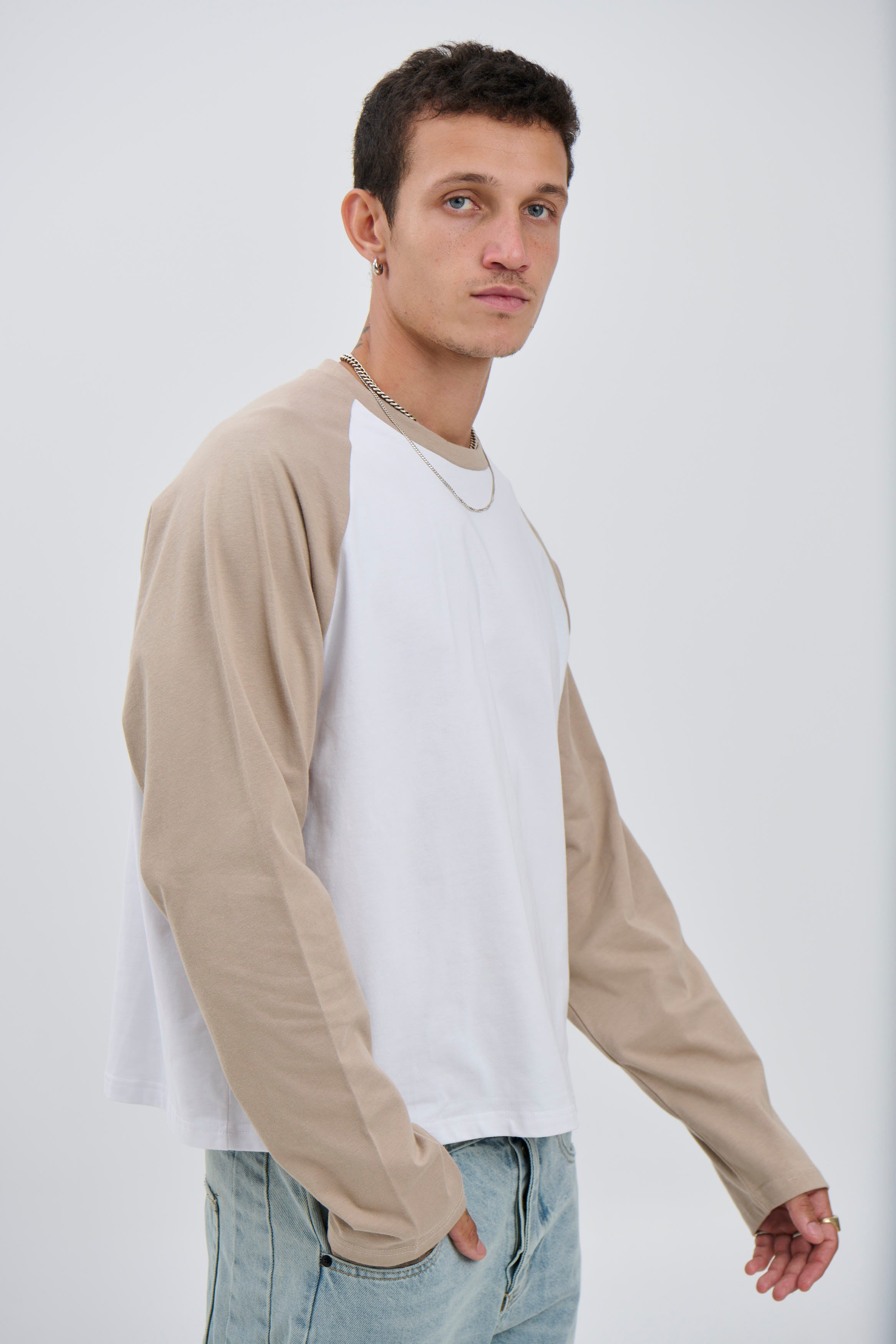 Crop Box Raglan Long Sleeve Light Khaki - FINAL SALE