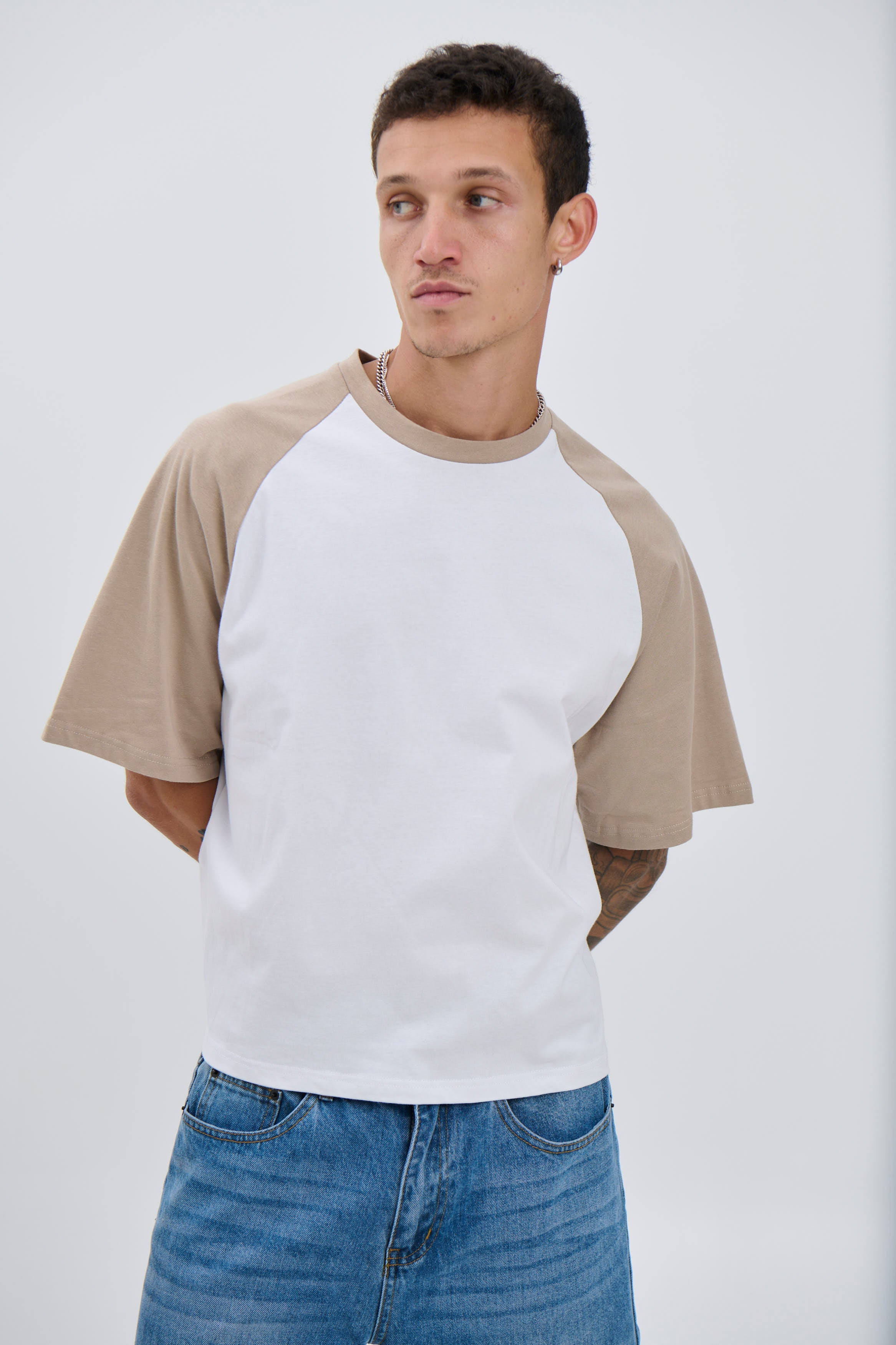 Crop Box Tee Raglan Light Khaki