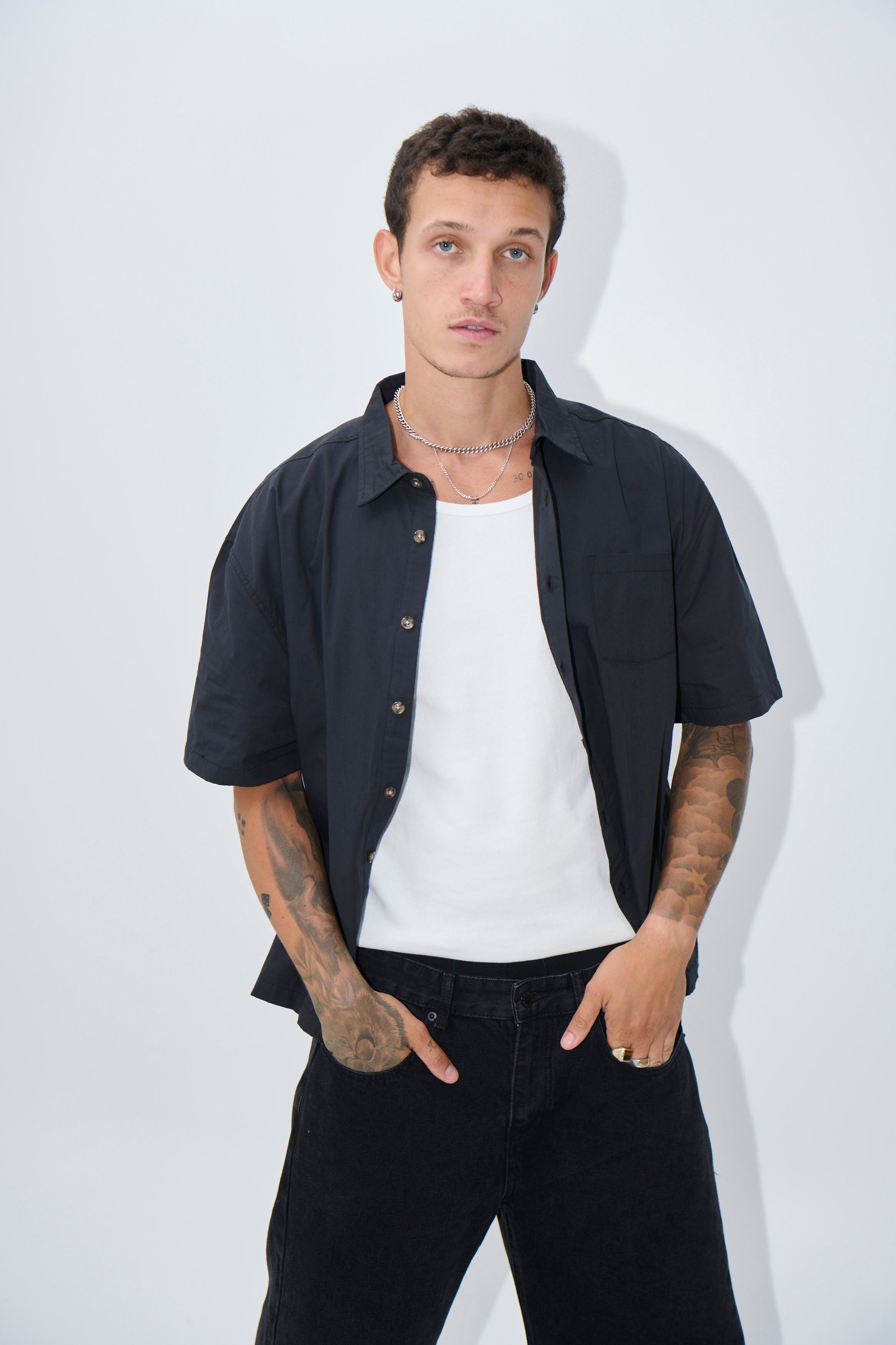 Nathaniel Drop Shirt Solid Black