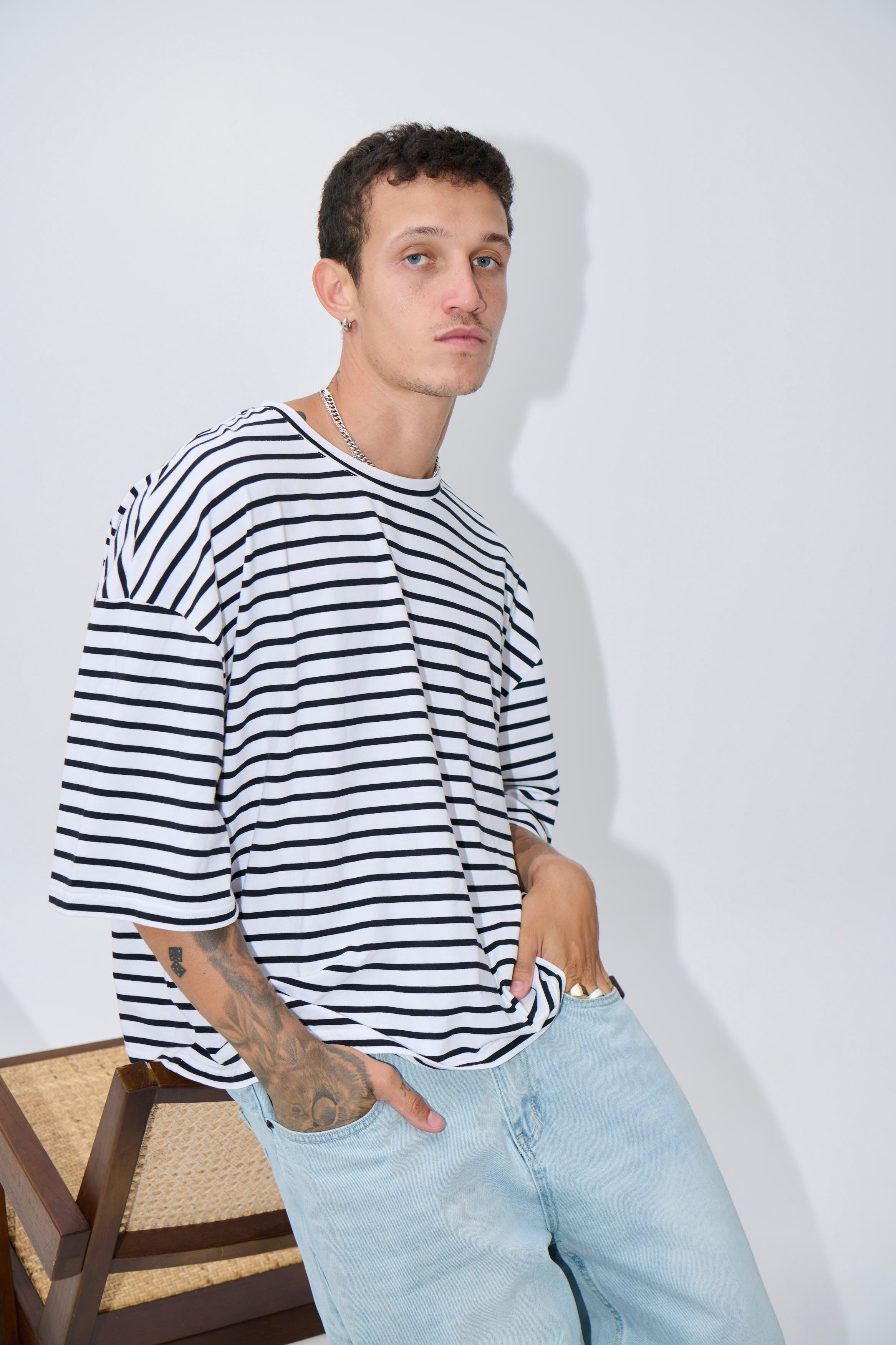 NTH Crop Box Tee White Stripe