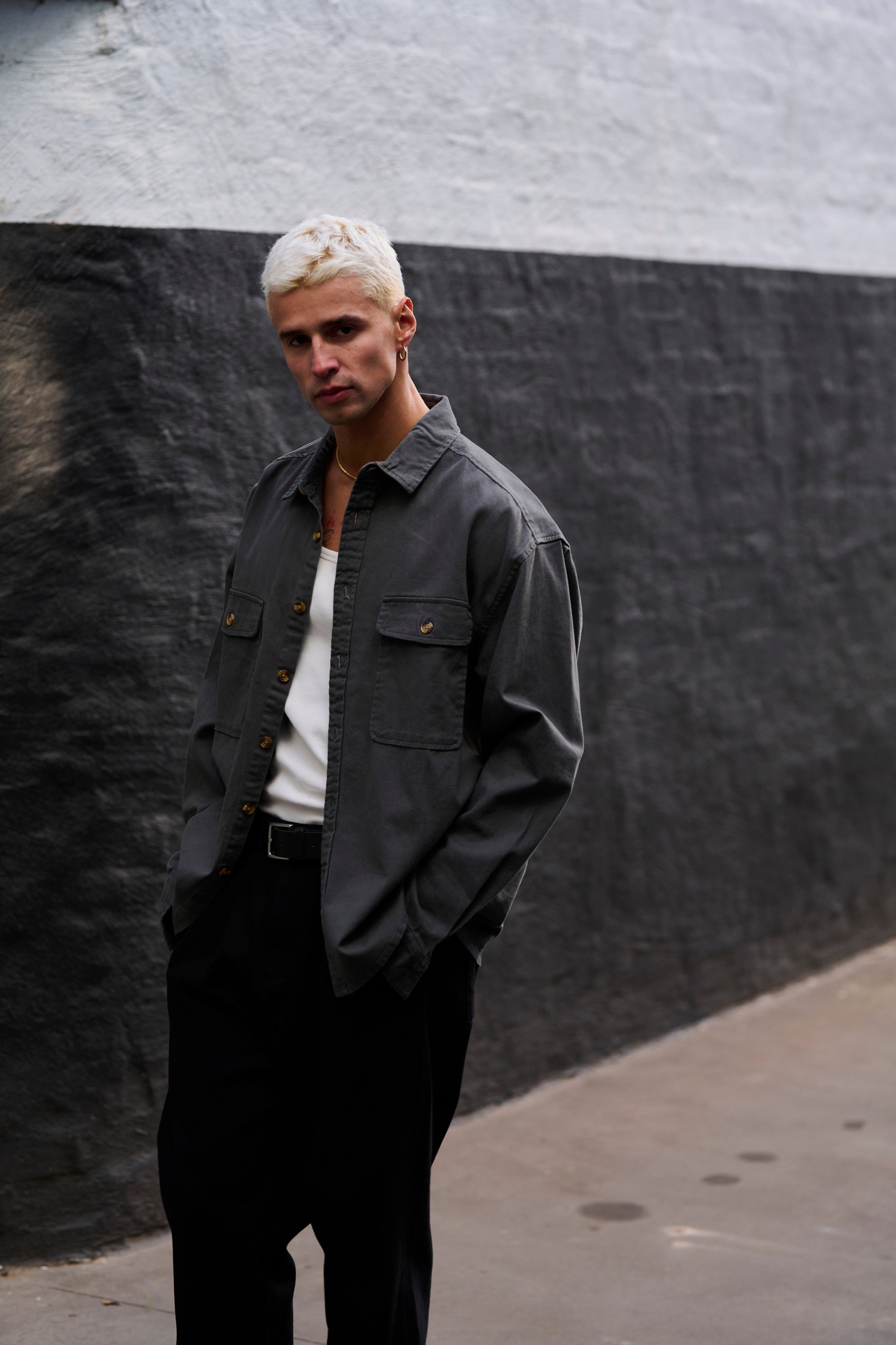 Mike Cotton Drill Shacket Charcoal