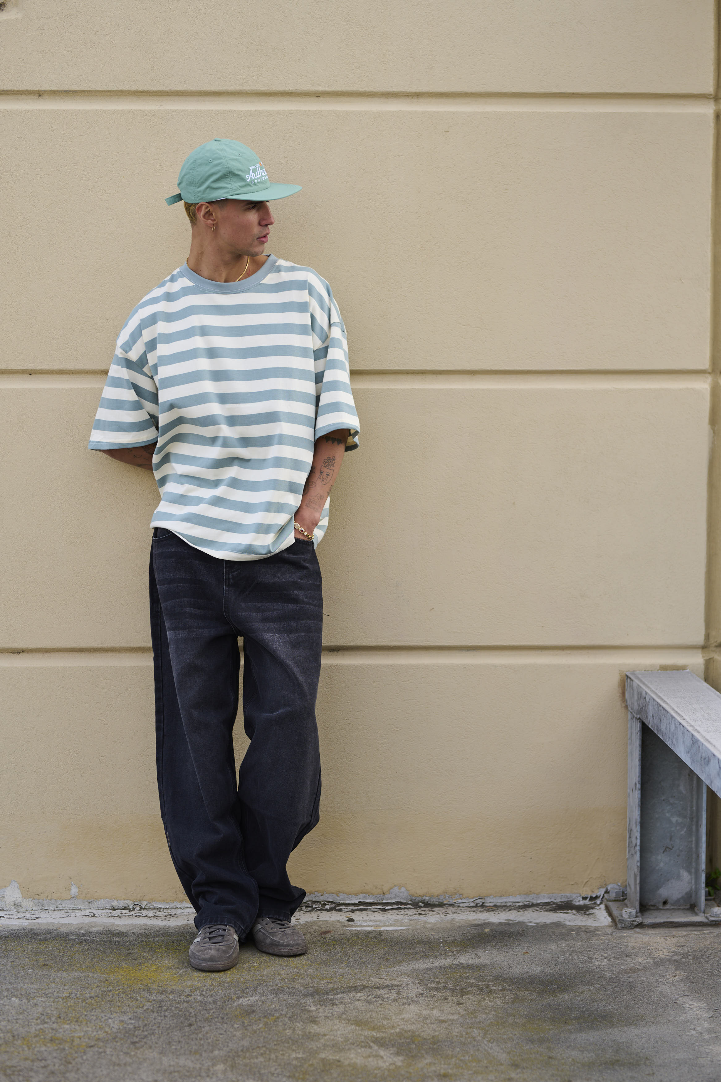 Midweight Signature Tee Sage Stripe