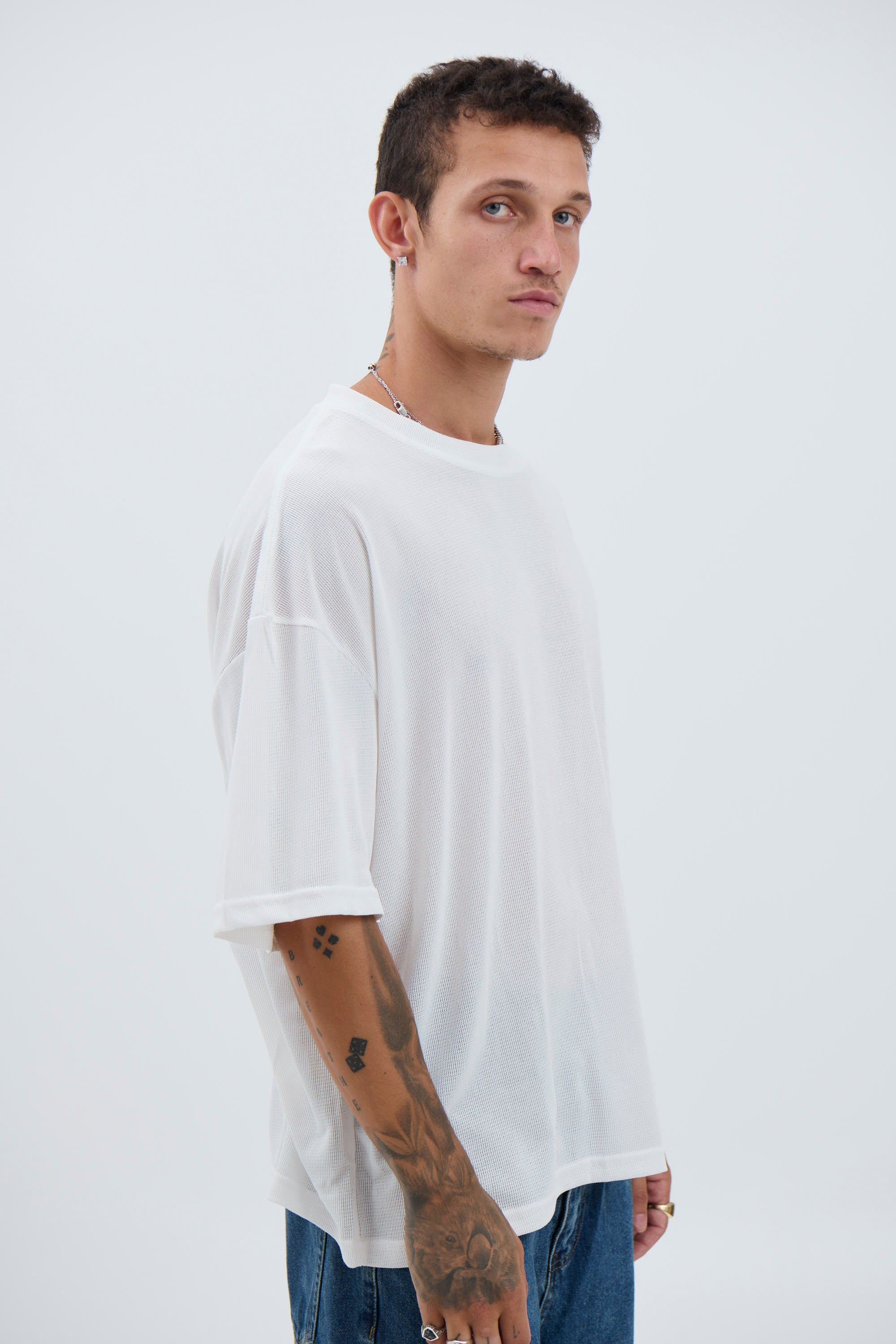 Woven Crew Neck Tee White