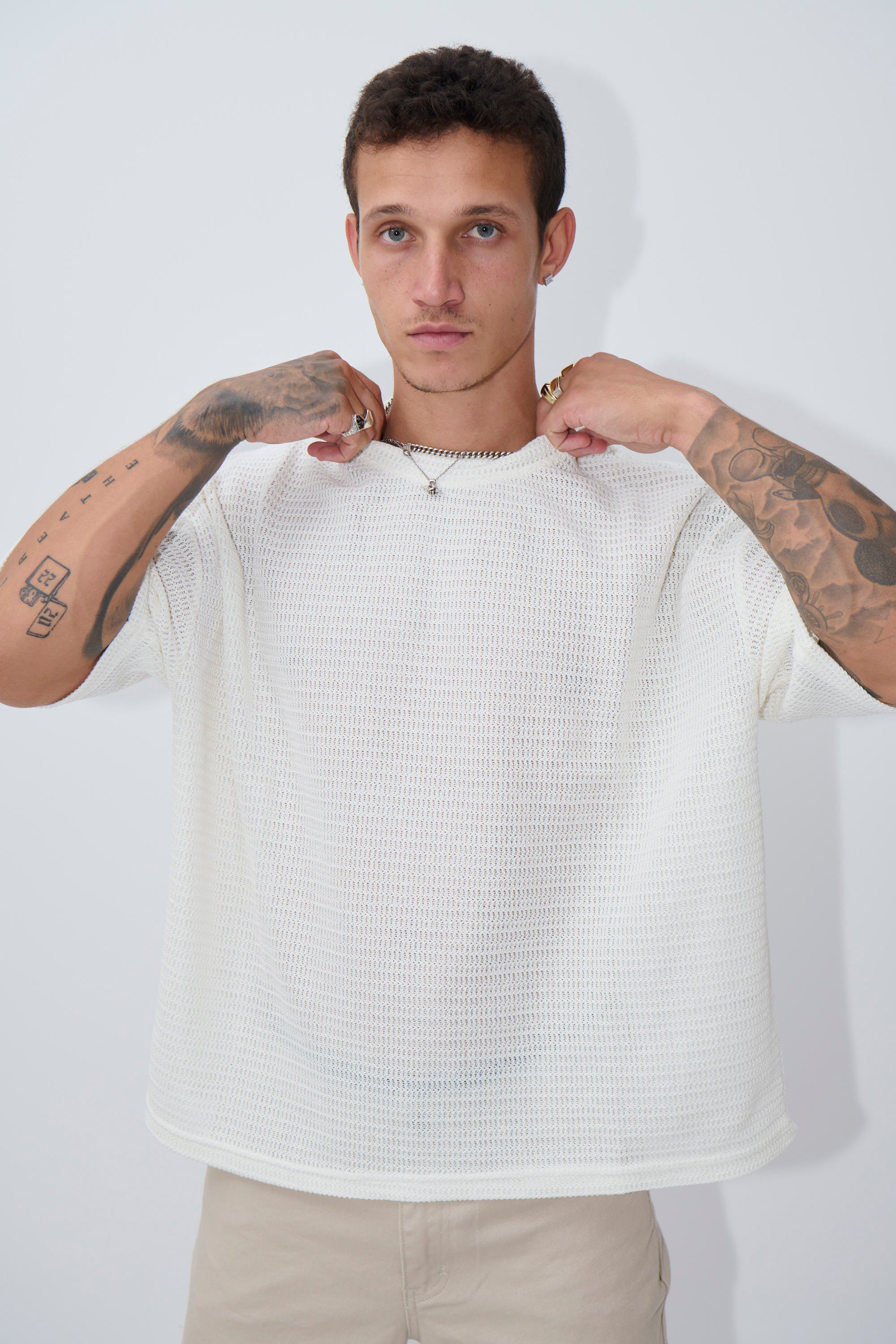 Vinnie Chevron Stitch Tee White